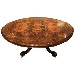 Fine Quality Burr Walnut Victorian Period Oval Antique Coffee Table