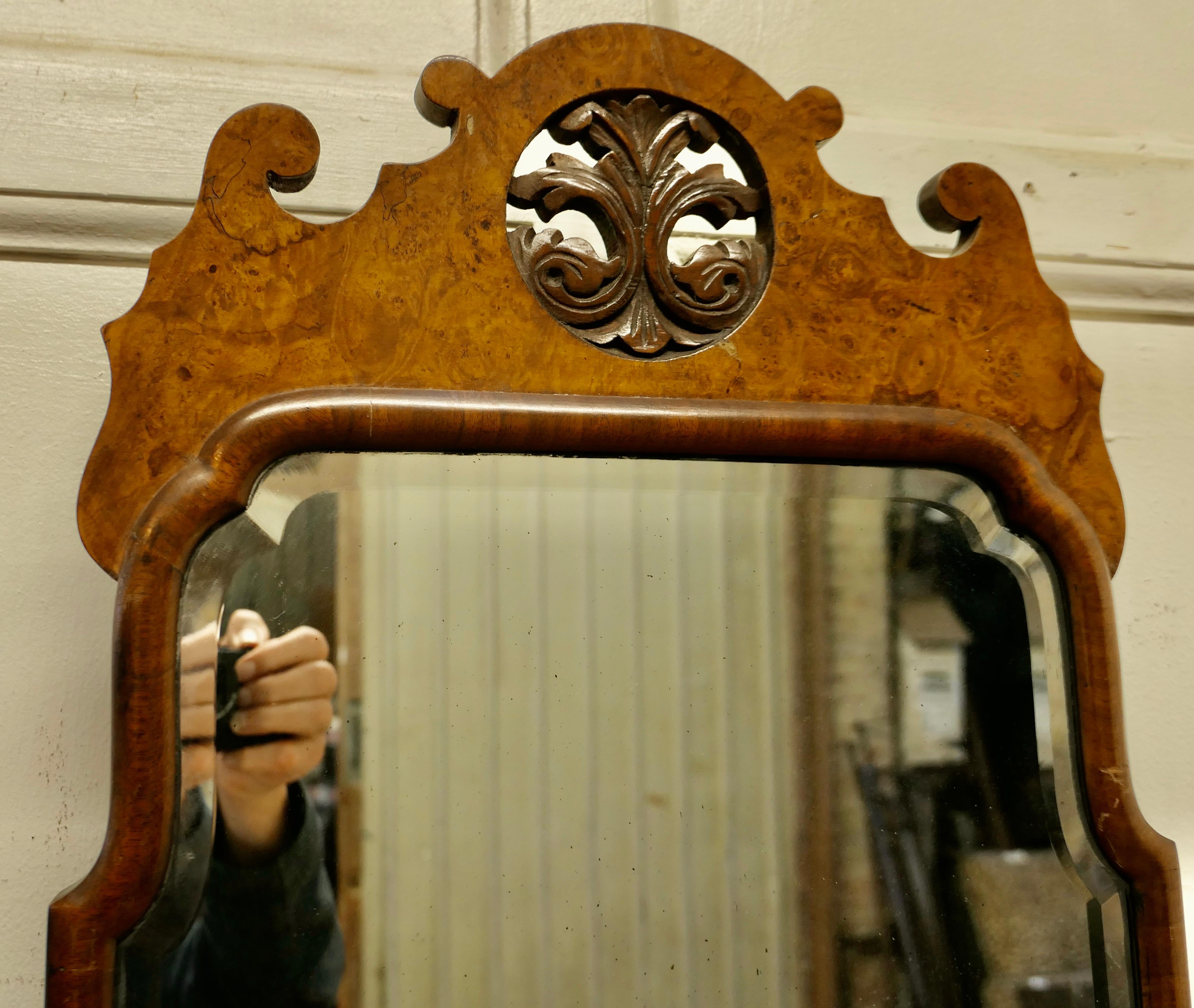 19th Century Fine Quality Burr Walnut Wall Hanging Mirror For Sale