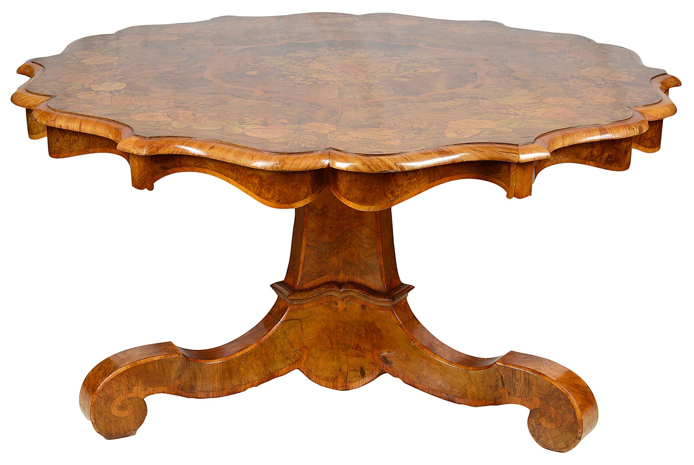 Walnut Fine Quality 19th Century Marquetry Inlaid Center Table