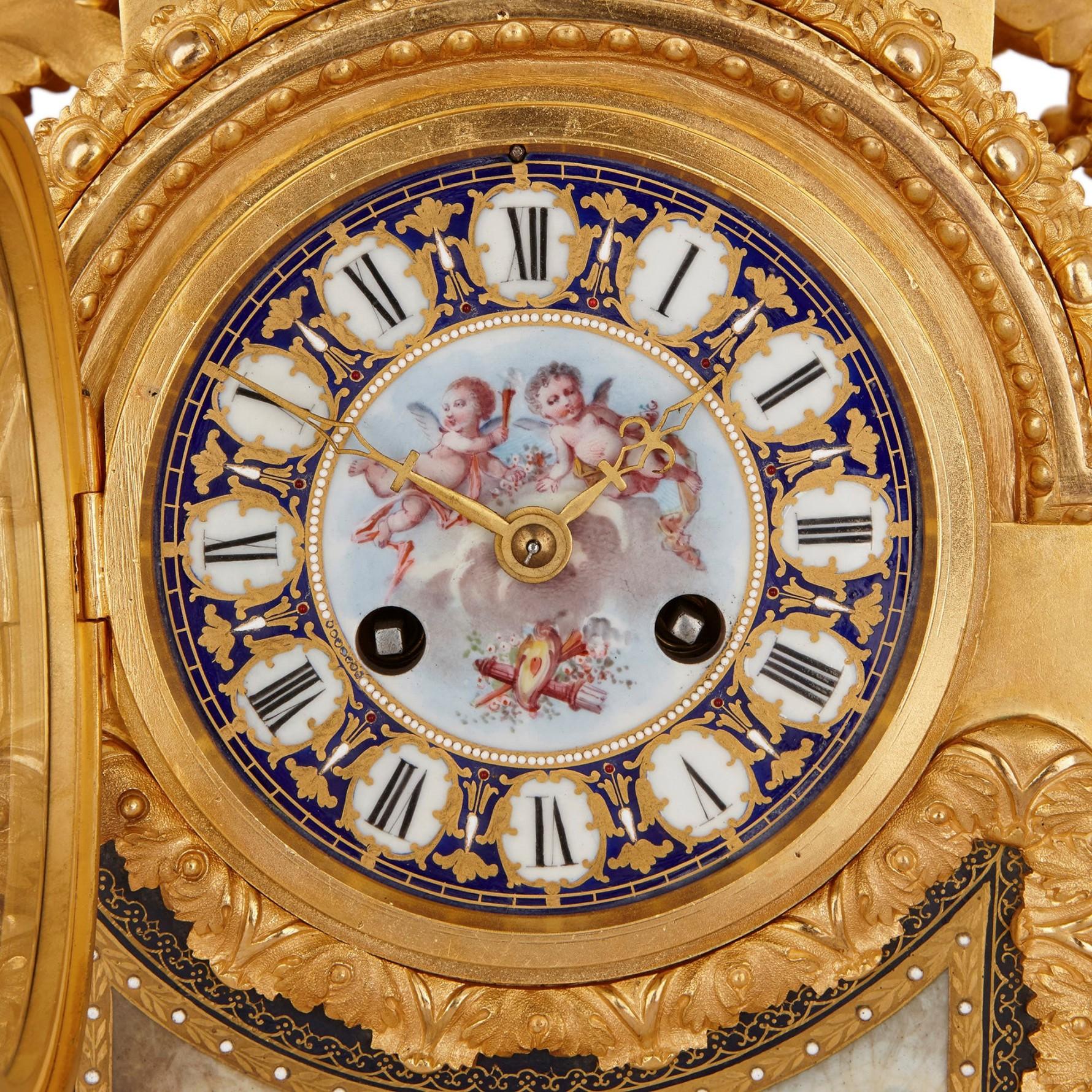 Louis XVI Fine Quality 19th Century Sevres Style Clock Garniture For Sale