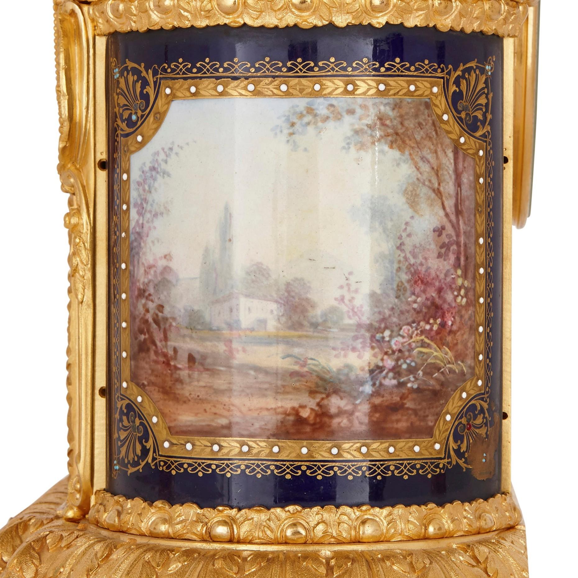 Gilt Fine Quality 19th Century Sevres Style Clock Garniture For Sale