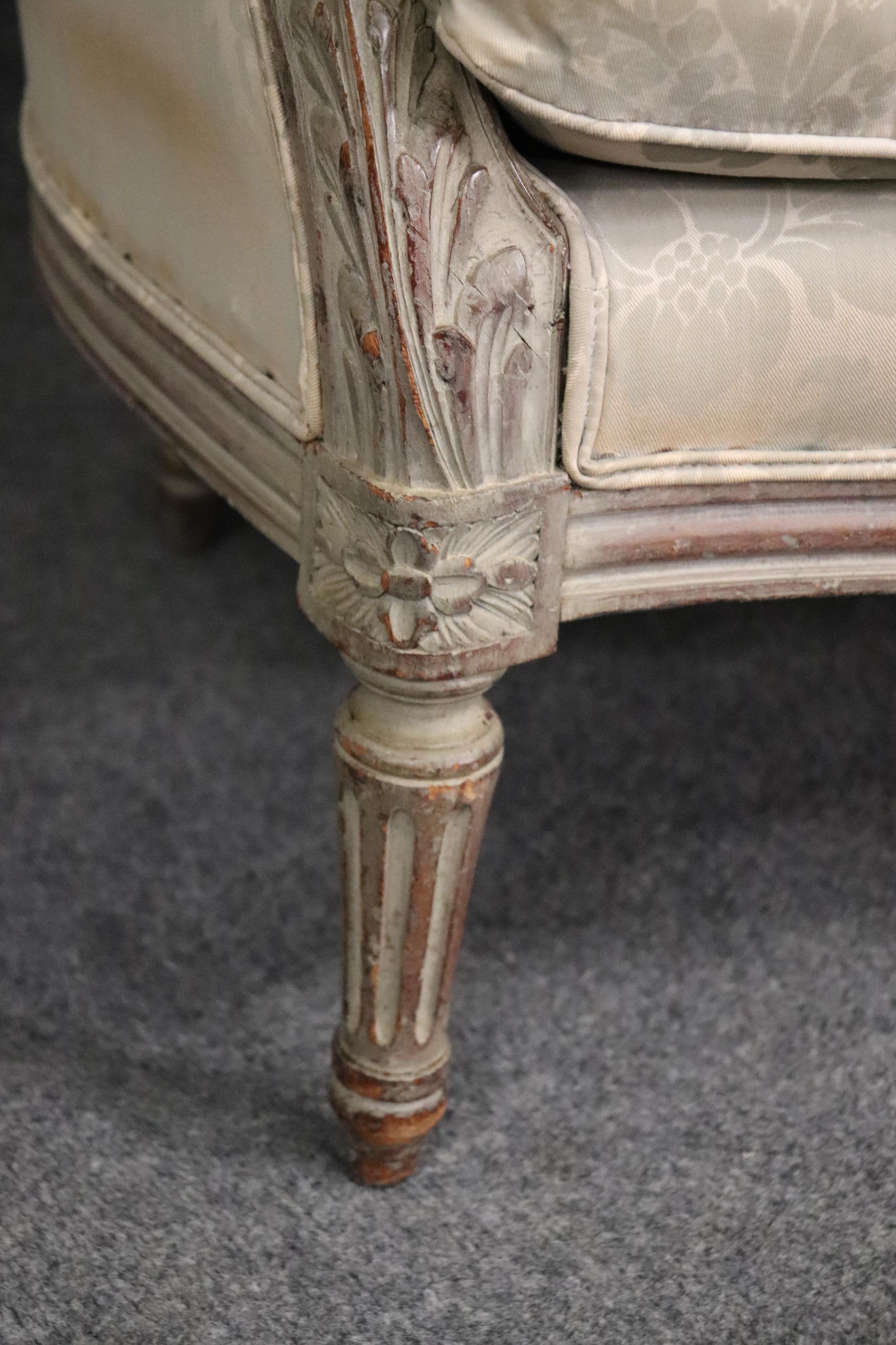Fine Quality Carved Antique French Louis XV Style Painted Canape Settee 7