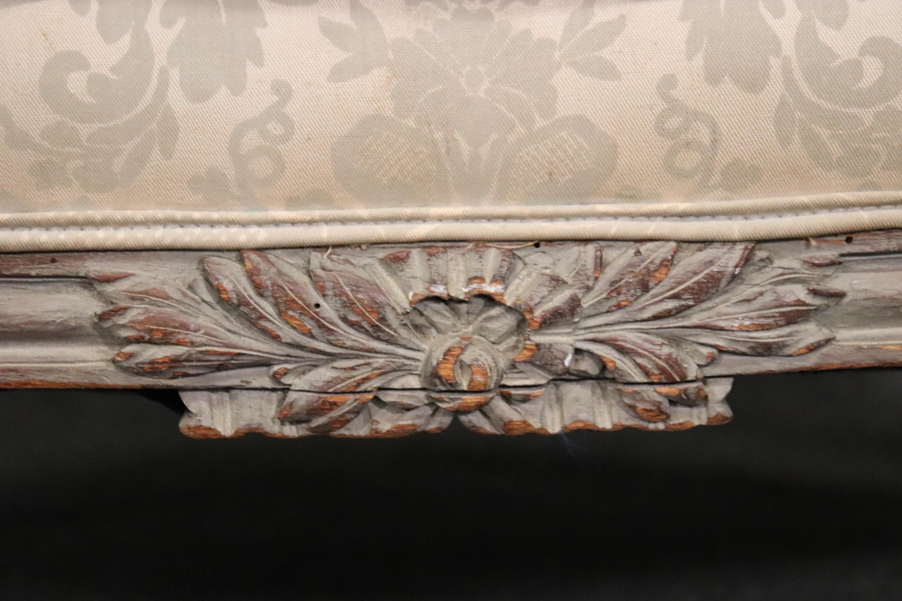 Fine Quality Carved Antique French Louis XV Style Painted Canape Settee 8