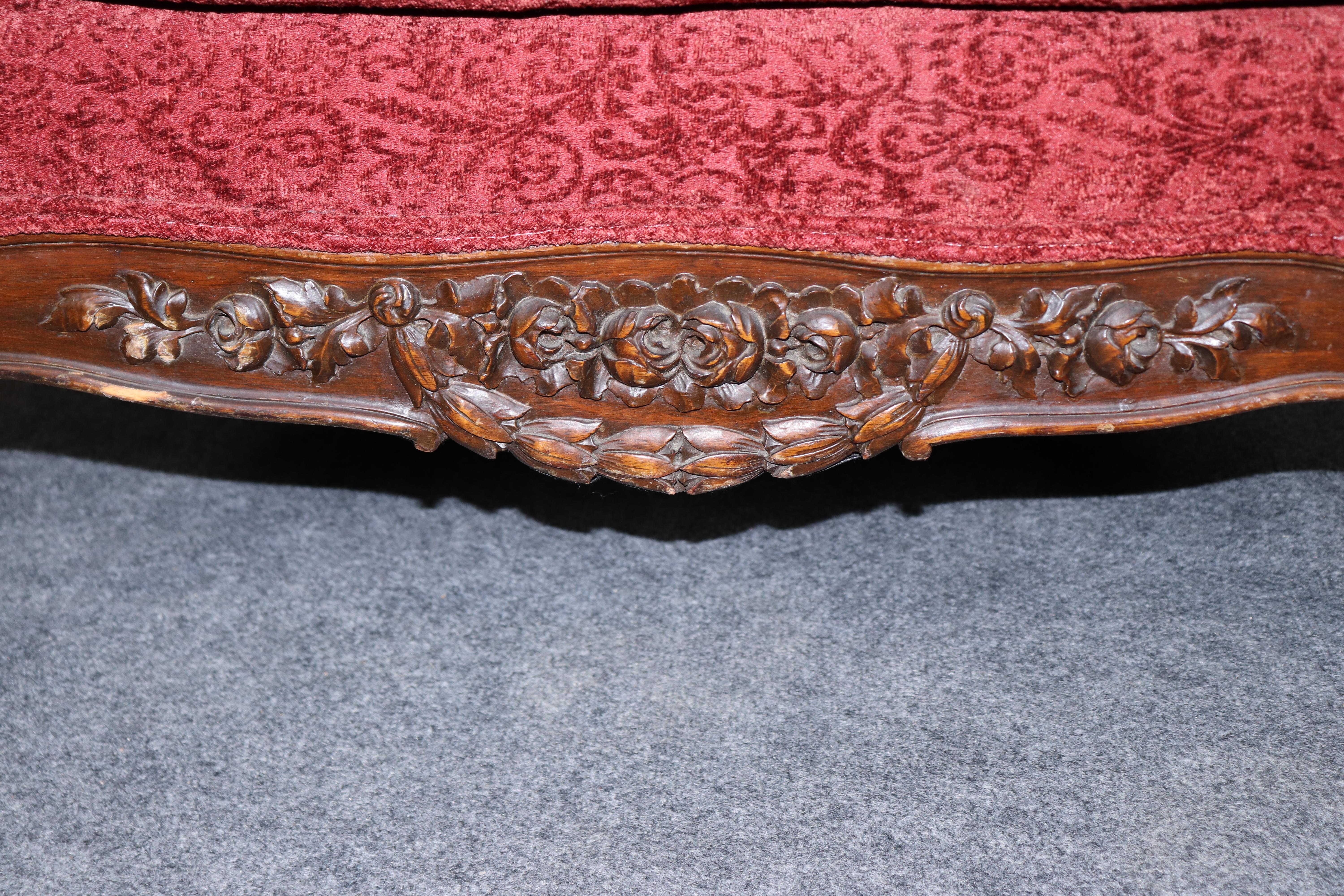 Fine Quality Carved French Louis XV Walnut Square Back Bergere Chair For Sale 7