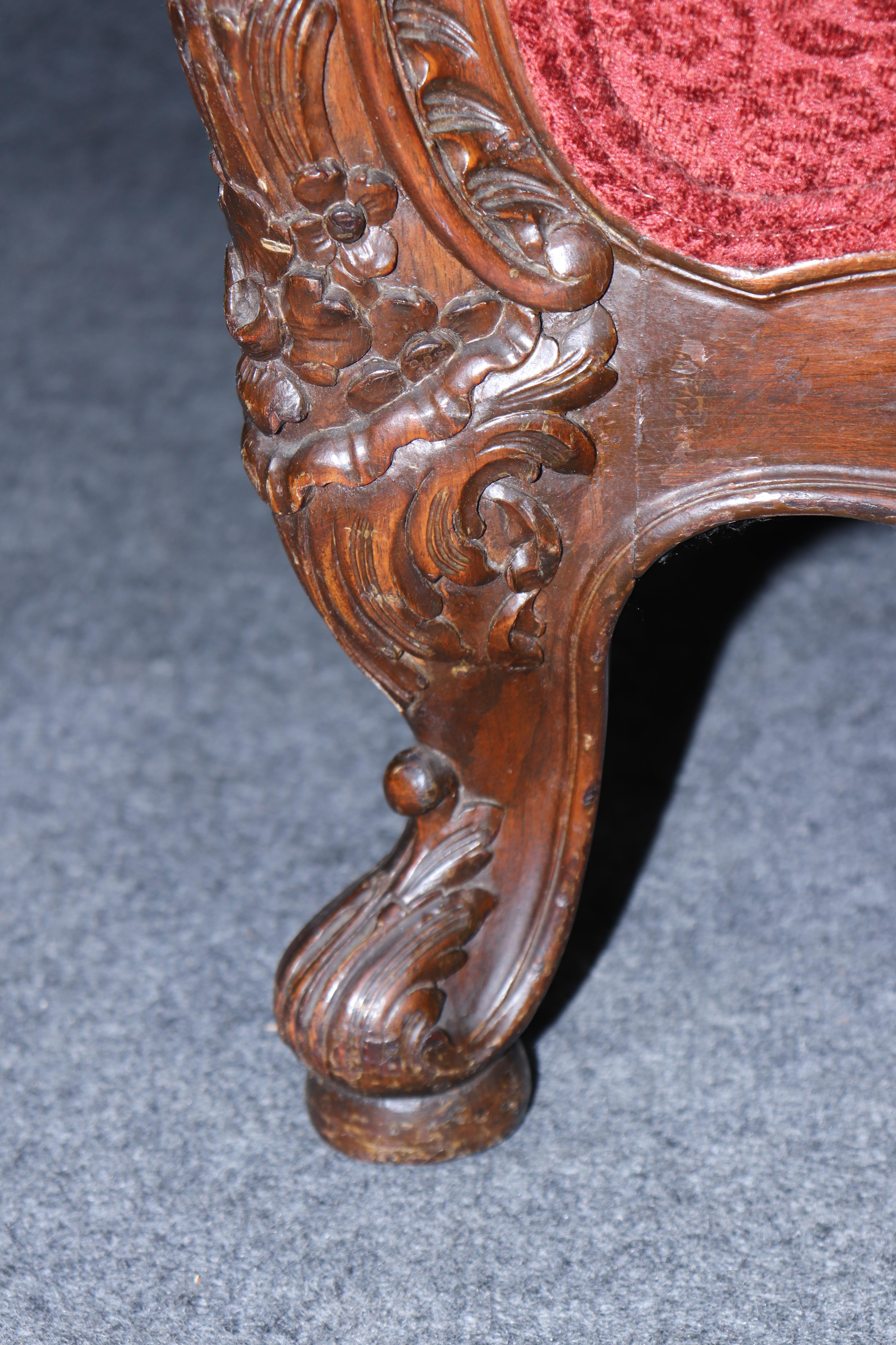 Fine Quality Carved French Louis XV Walnut Square Back Bergere Chair For Sale 1