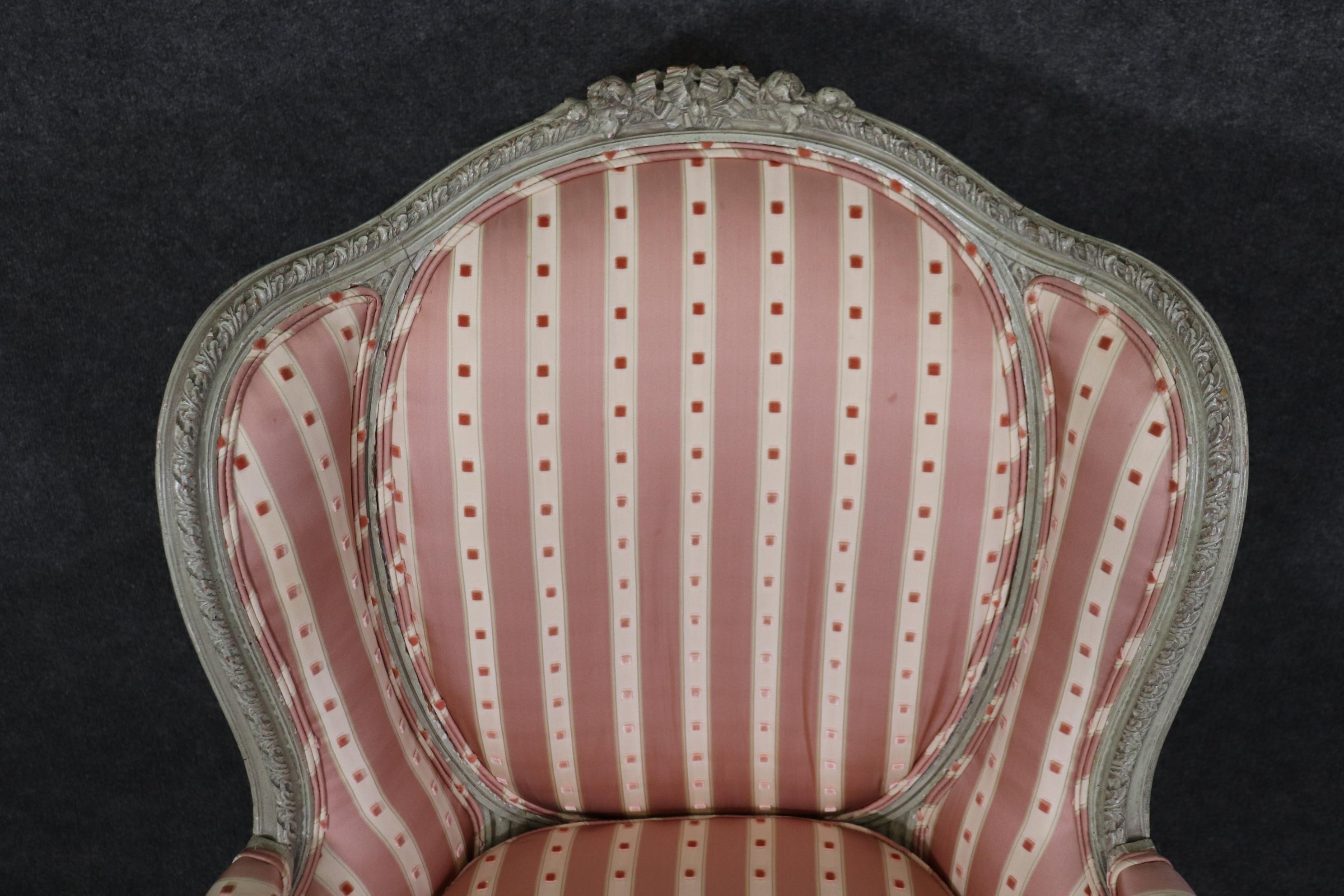 Fine Quality Carved French Louis XVI Maison Jansen Attributed Bergere Chair For Sale 7