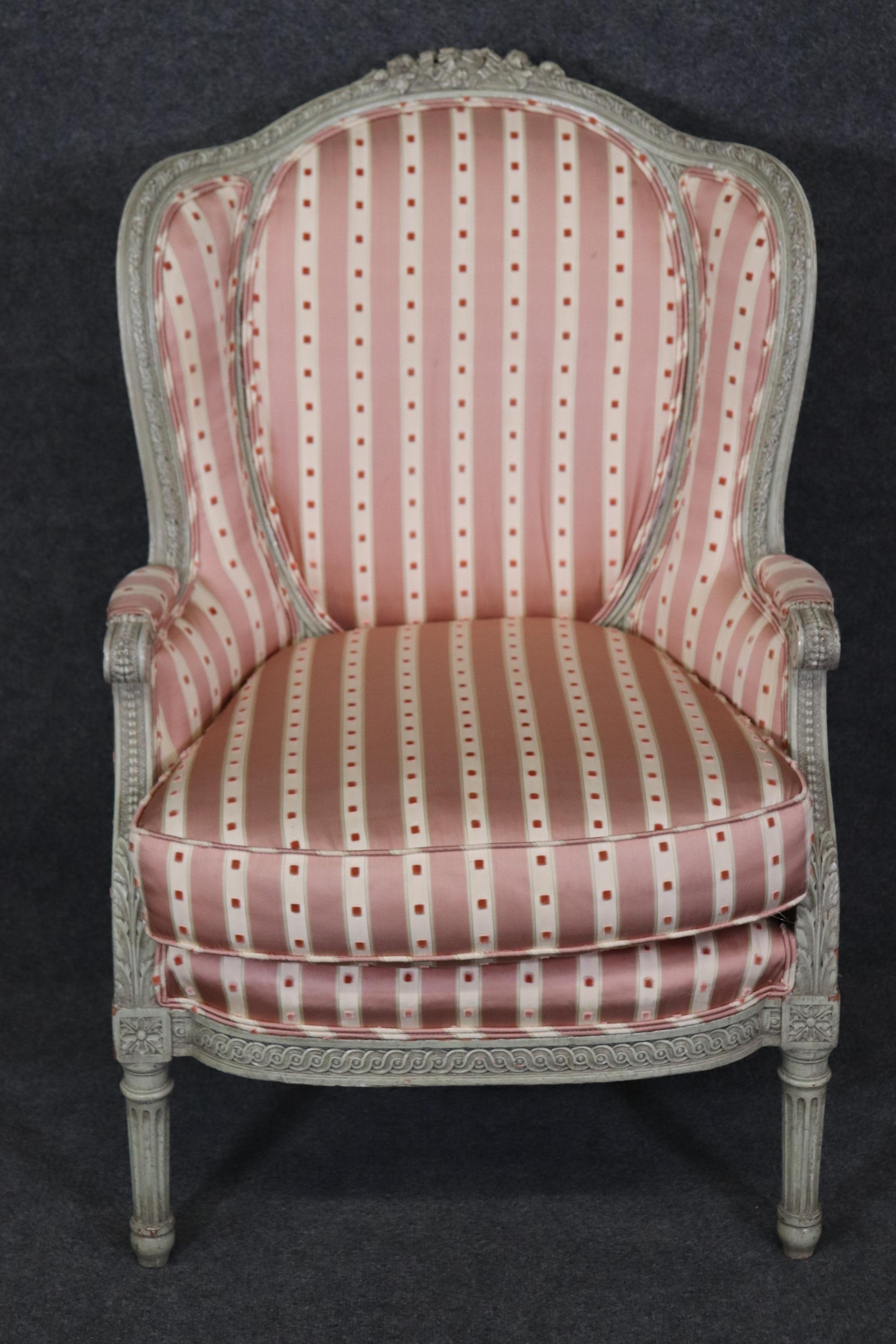 Fine Quality Carved French Louis XVI Maison Jansen Attributed Bergere Chair For Sale 2
