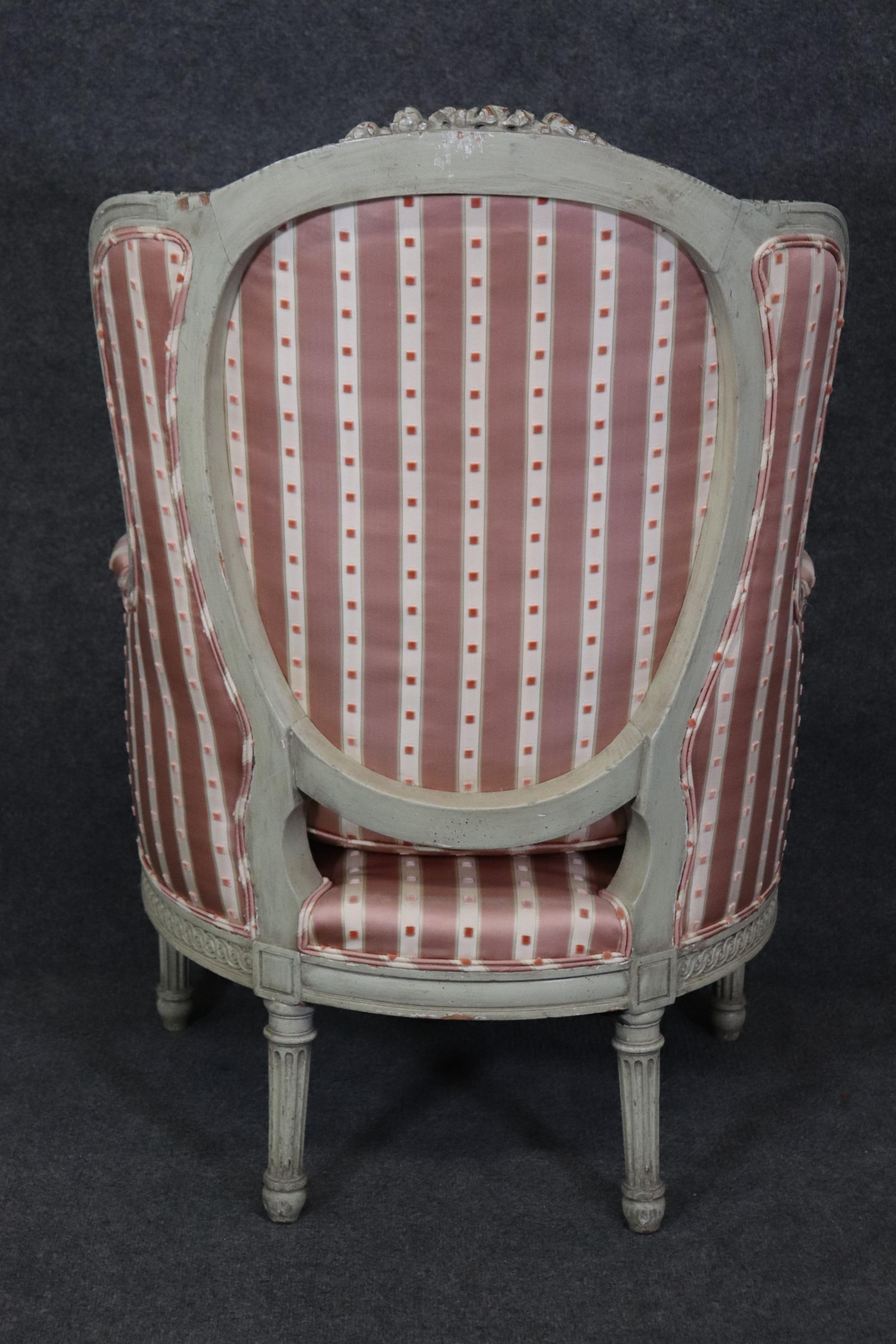 Fine Quality Carved French Louis XVI Maison Jansen Attributed Bergere Chair For Sale 4