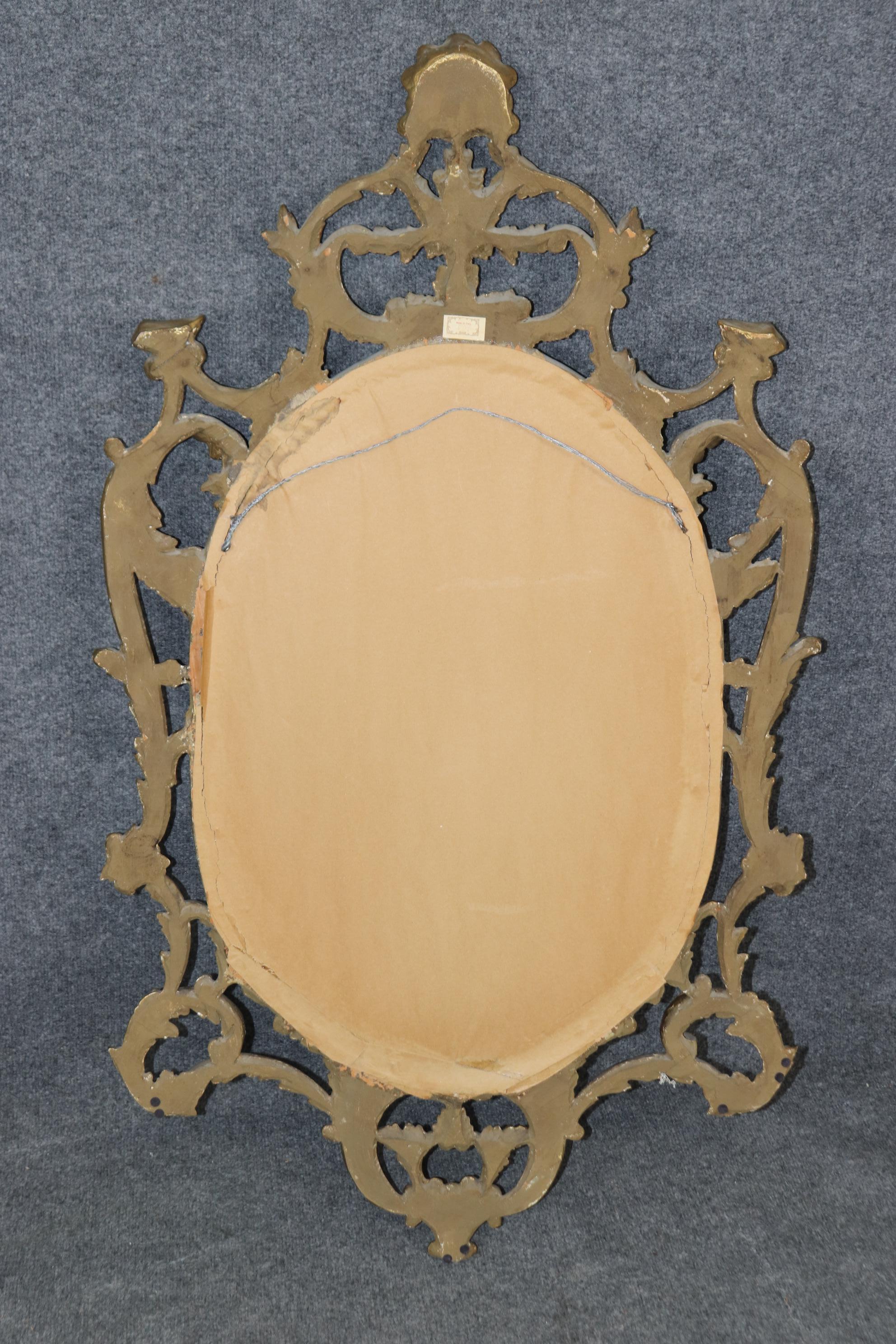 Fine Quality Carved Italian Giltwood Mirror with Shell Motif Atop.  For Sale 1