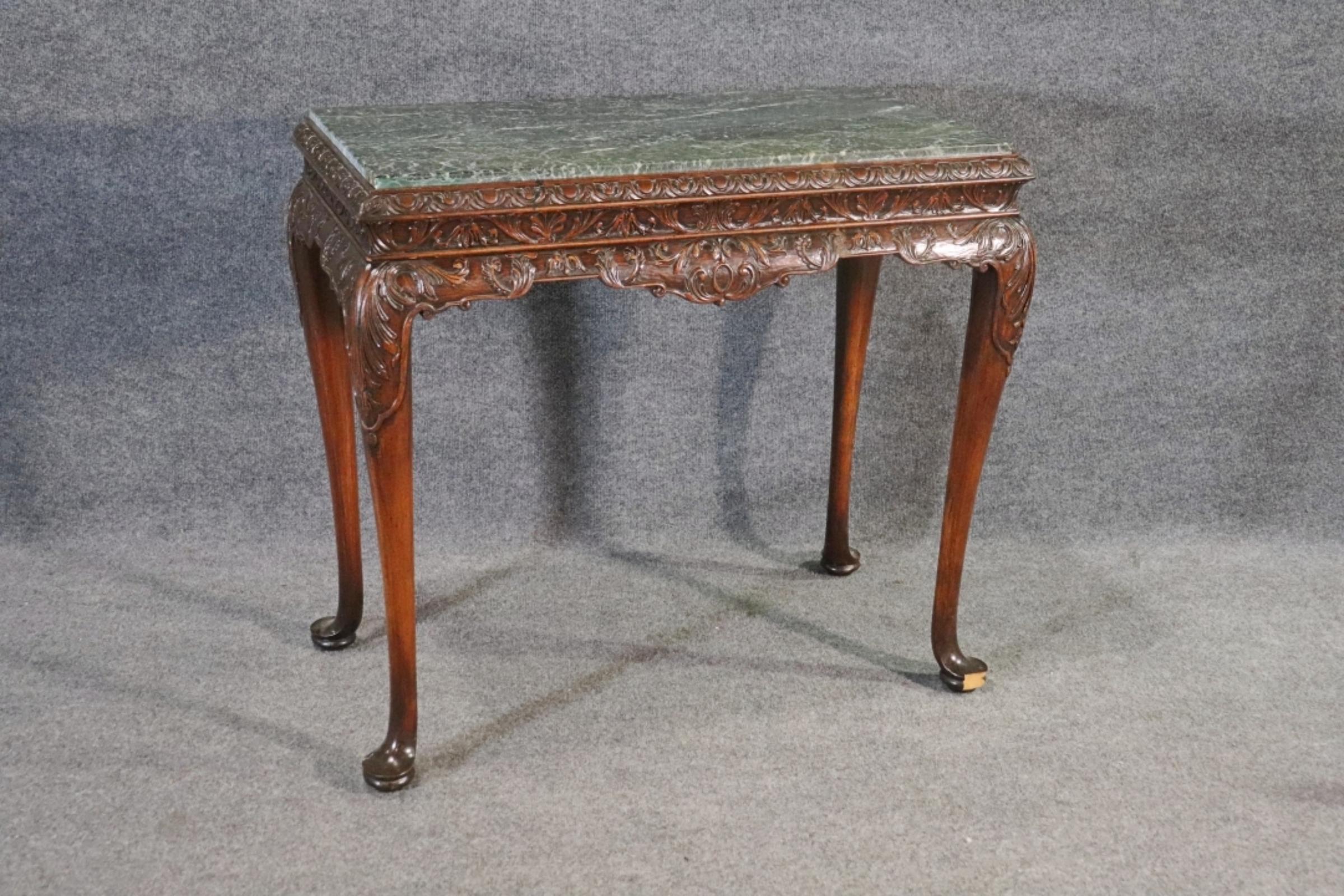 Fine Quality Carved Mahogany English Georgian Marble Top Console Table For Sale 5