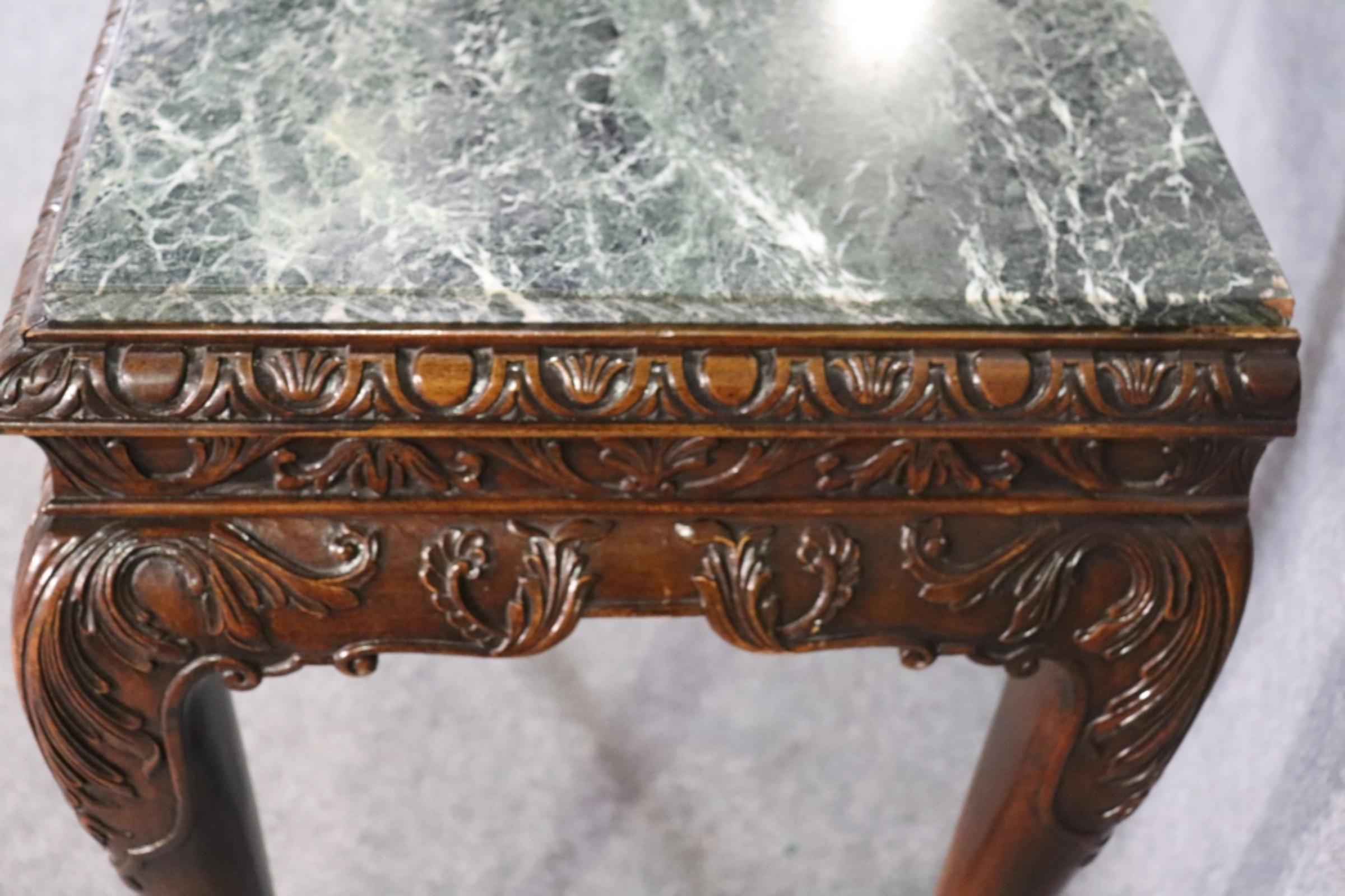 Fine Quality Carved Mahogany English Georgian Marble Top Console Table For Sale 2