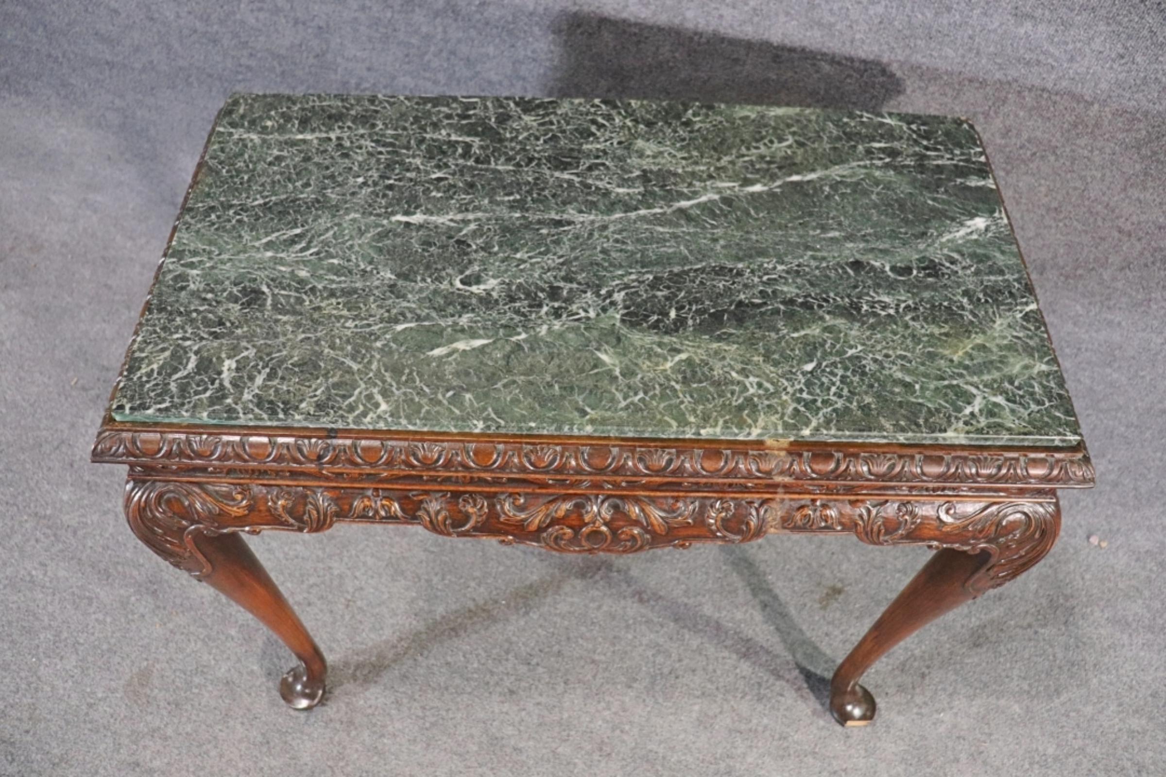 Fine Quality Carved Mahogany English Georgian Marble Top Console Table For Sale 4