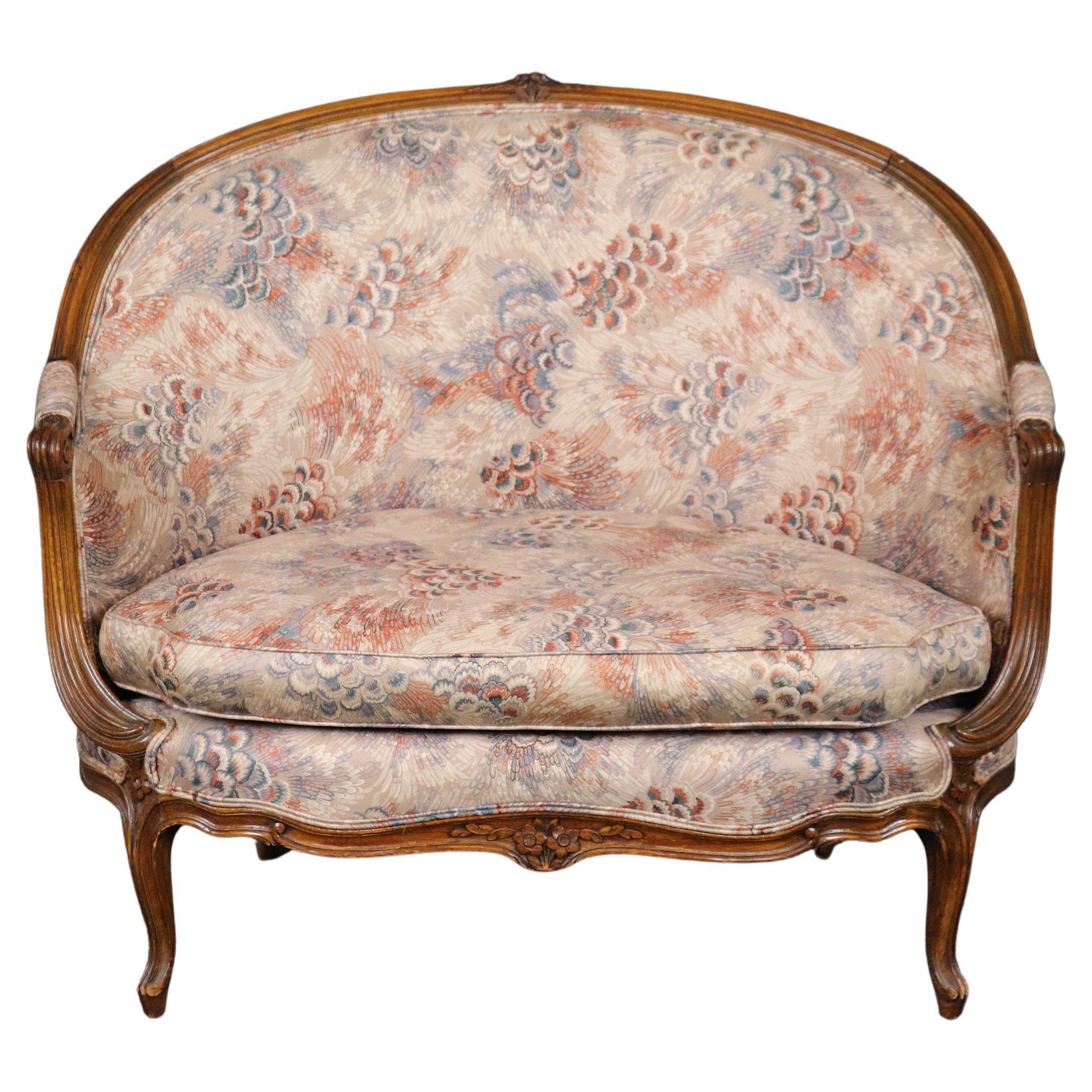 Fine Quality Carved Walnut French Louis XV Canape Settee with Peacock Upholstery