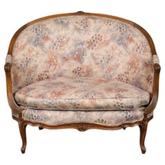 Fine Quality Carved Walnut French Louis XV Canape Settee with Peacock Upholstery
