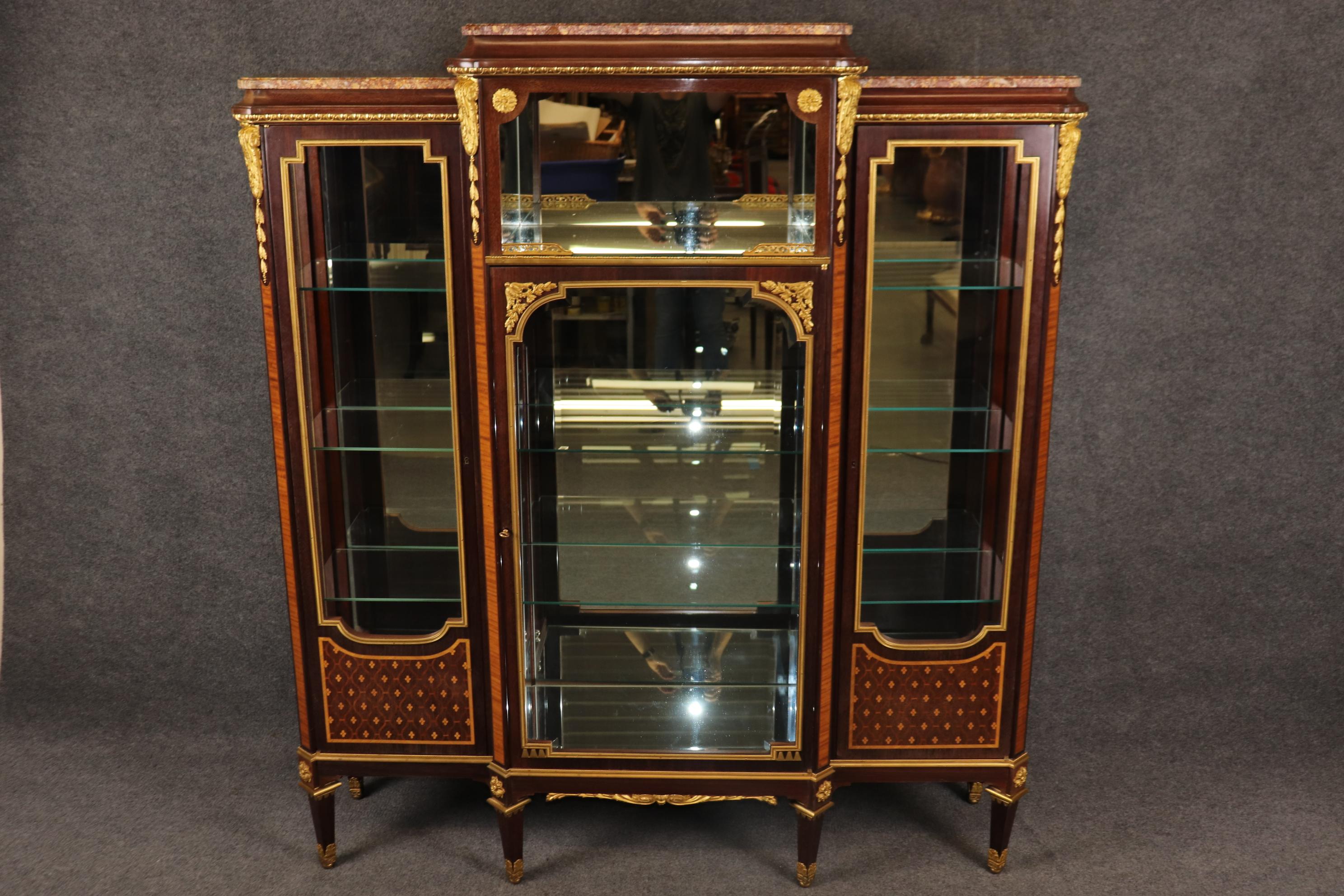 Fine Quality Charles Bernel of Paris Inlaid Dore' Bronze Marble Top Vitrine For Sale 14