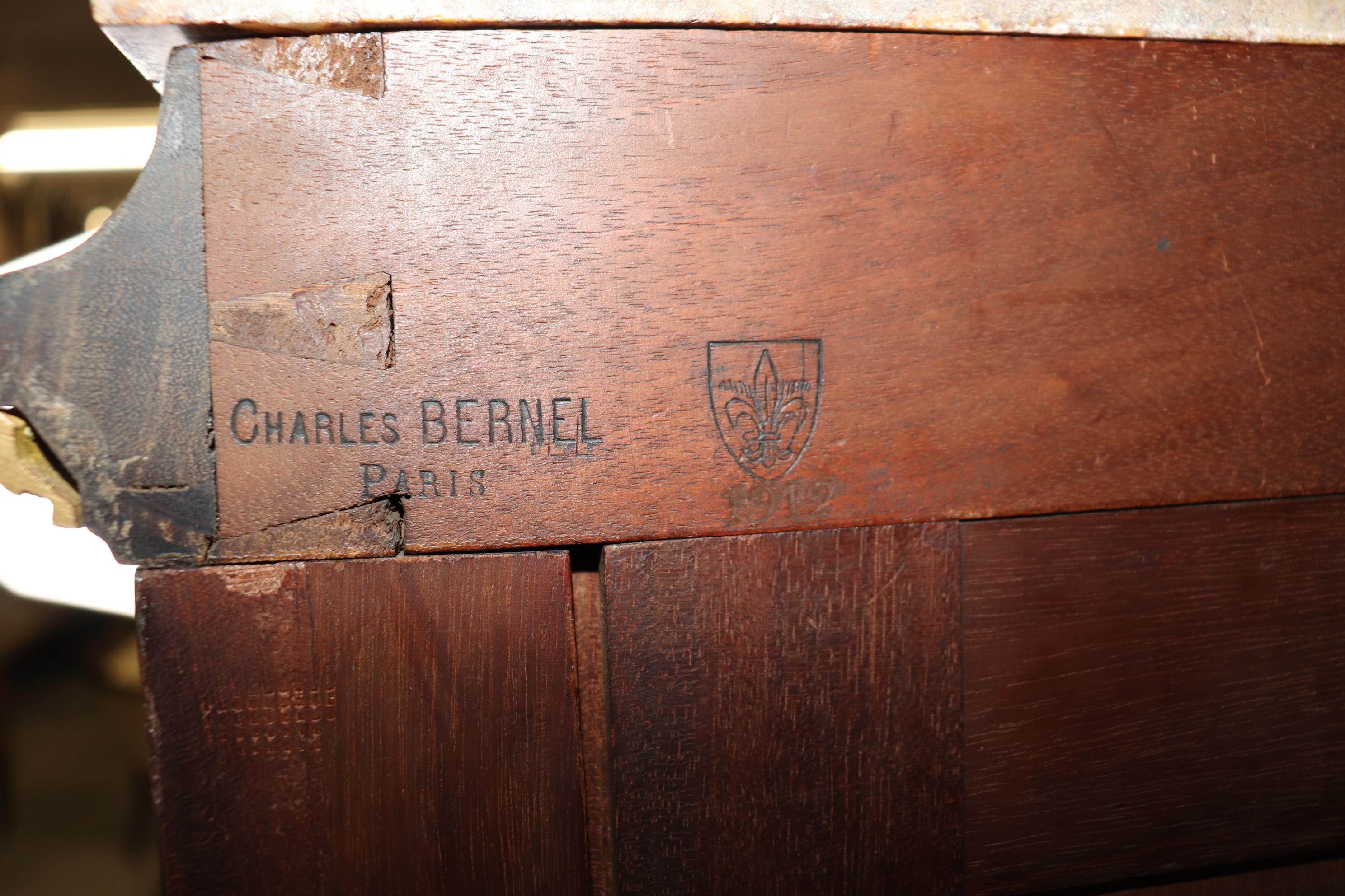 Louis XVI Fine Quality Charles Bernel of Paris Inlaid Dore' Bronze Marble Top Vitrine For Sale