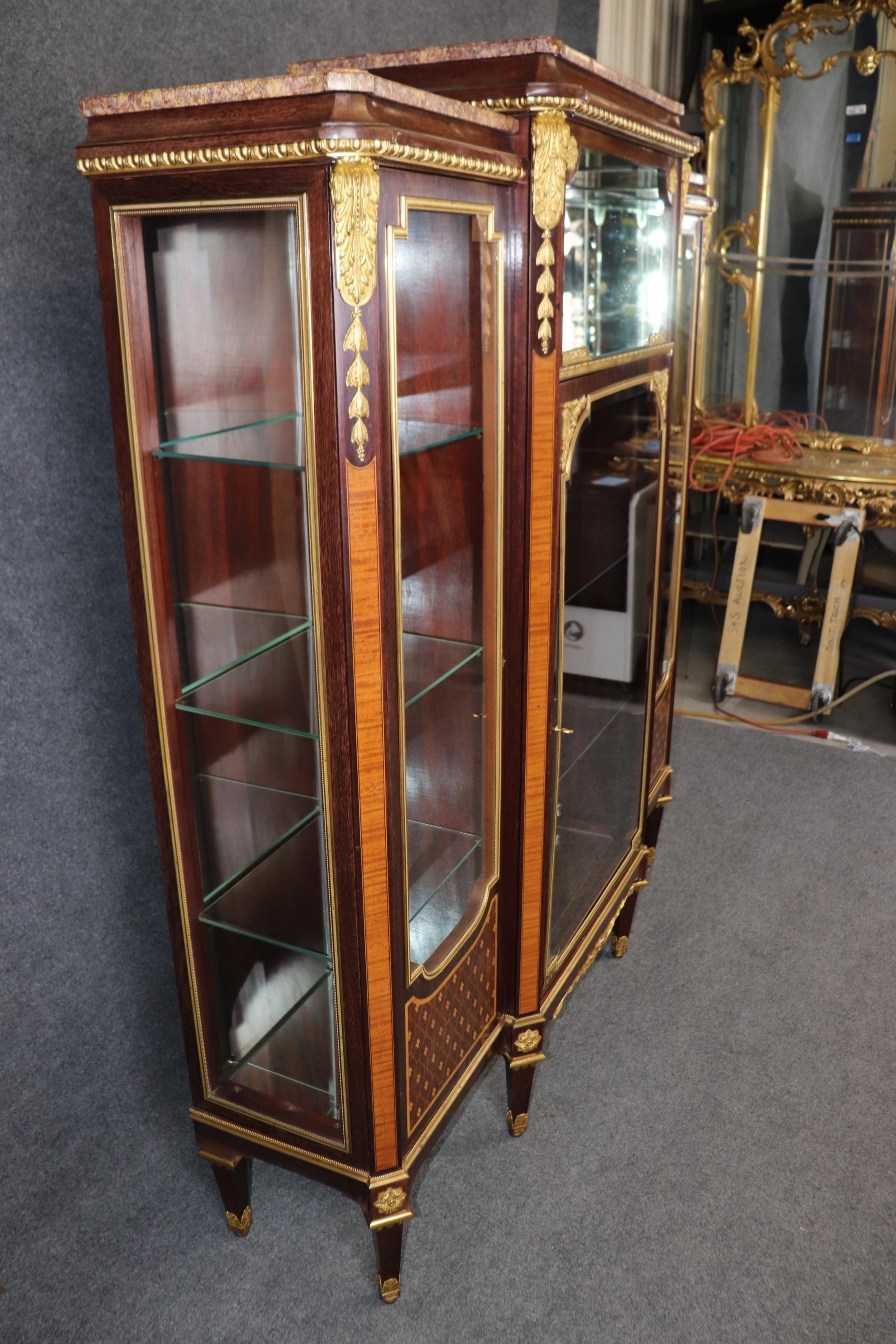 French Fine Quality Charles Bernel of Paris Inlaid Dore' Bronze Marble Top Vitrine For Sale