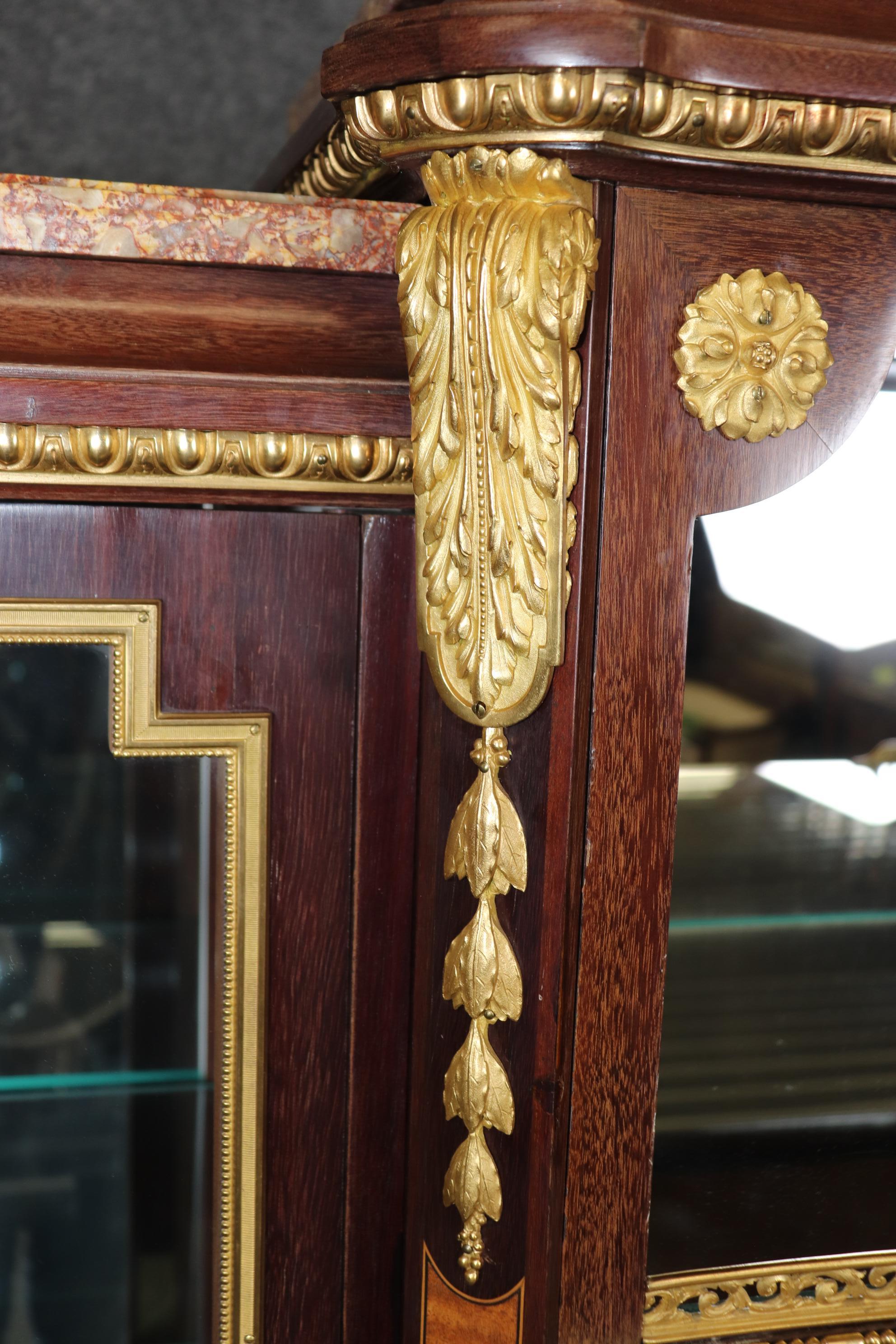 Fine Quality Charles Bernel of Paris Inlaid Dore' Bronze Marble Top Vitrine For Sale 2