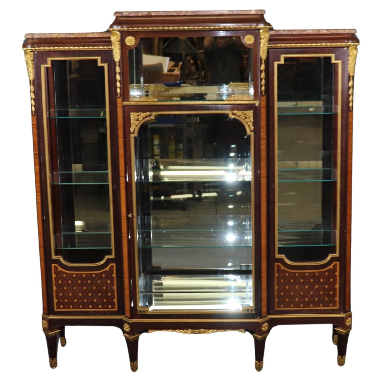 Fine Quality Charles Bernel of Paris Inlaid Dore' Bronze Marble Top Vitrine For Sale