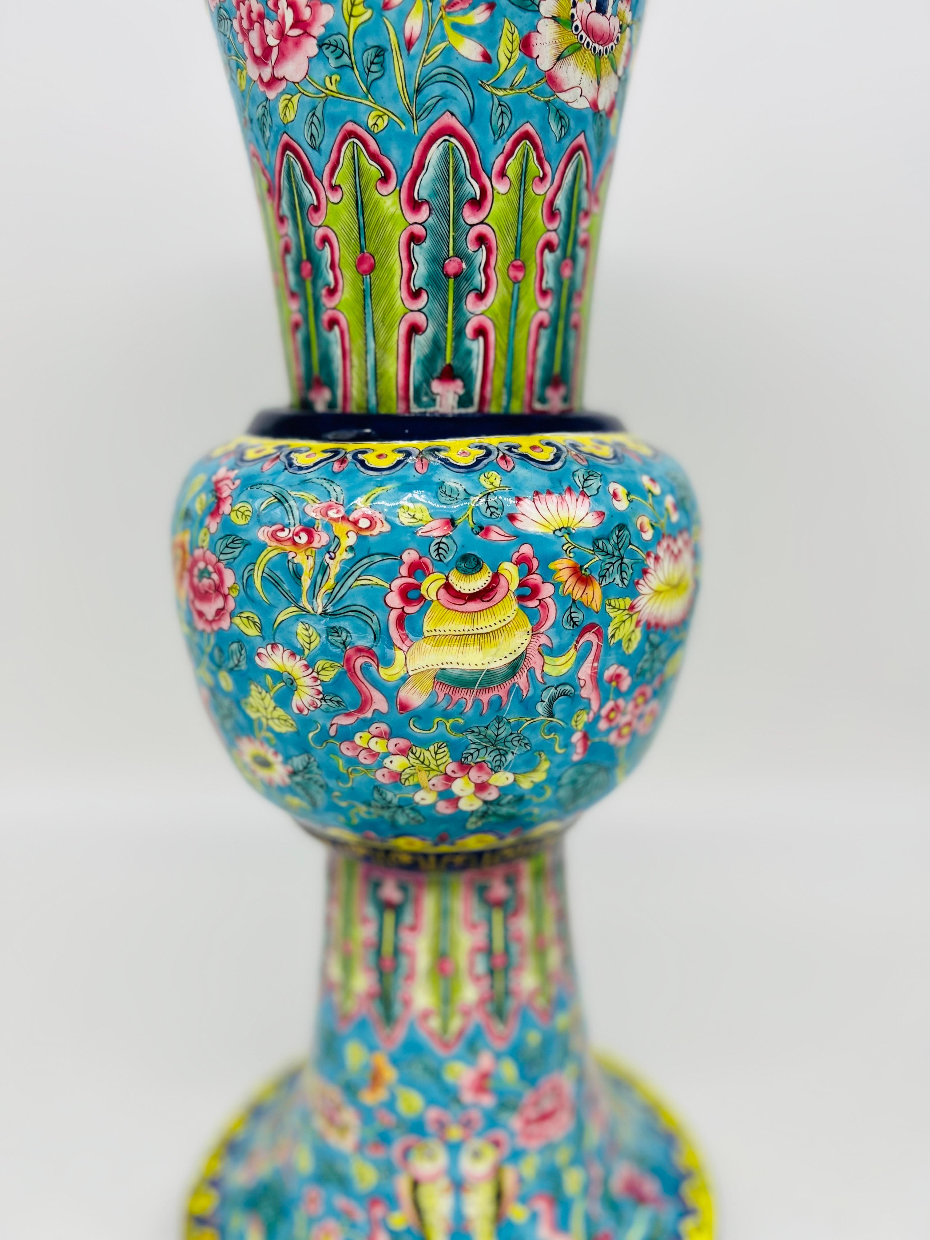 Fine Quality Chinese Export Enamel on Copper Gu Form Vase 6