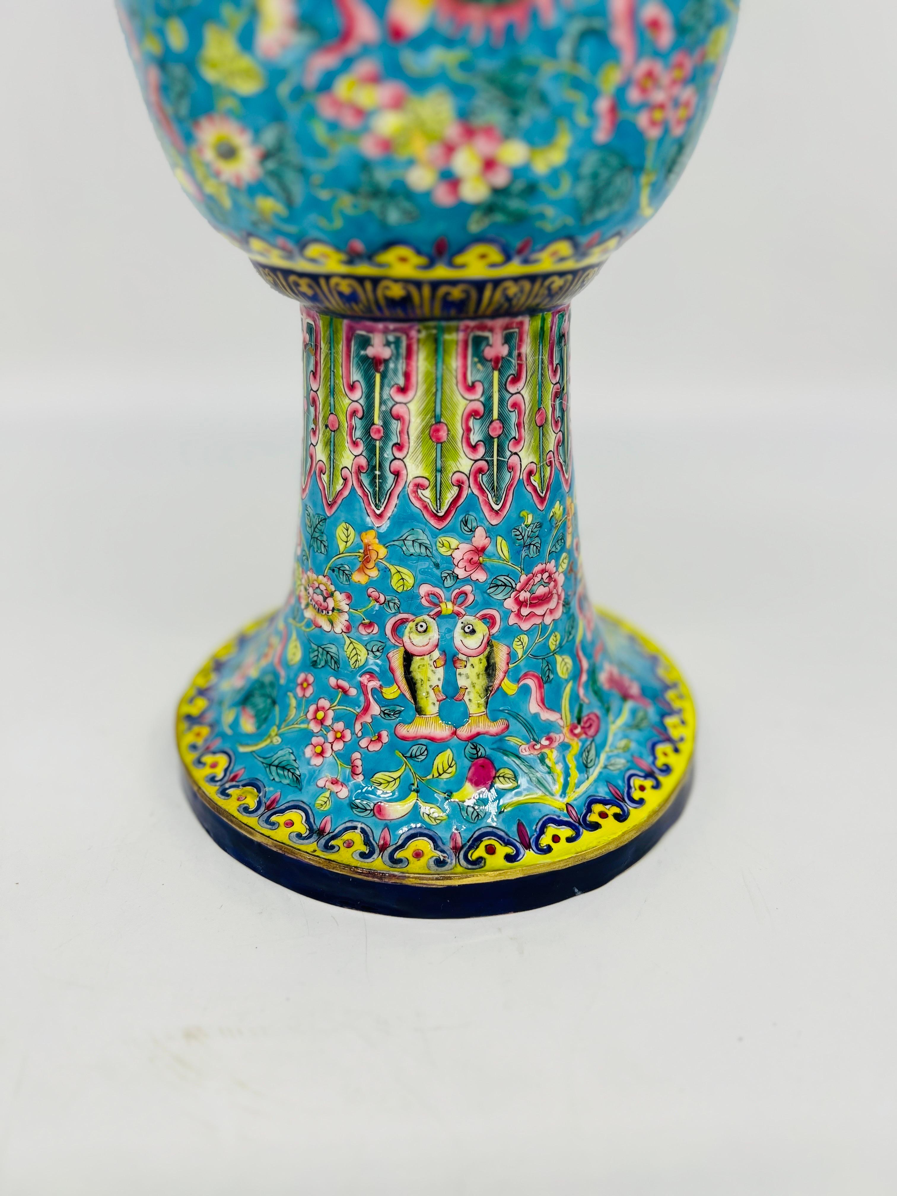 Fine Quality Chinese Export Enamel on Copper Gu Form Vase 7