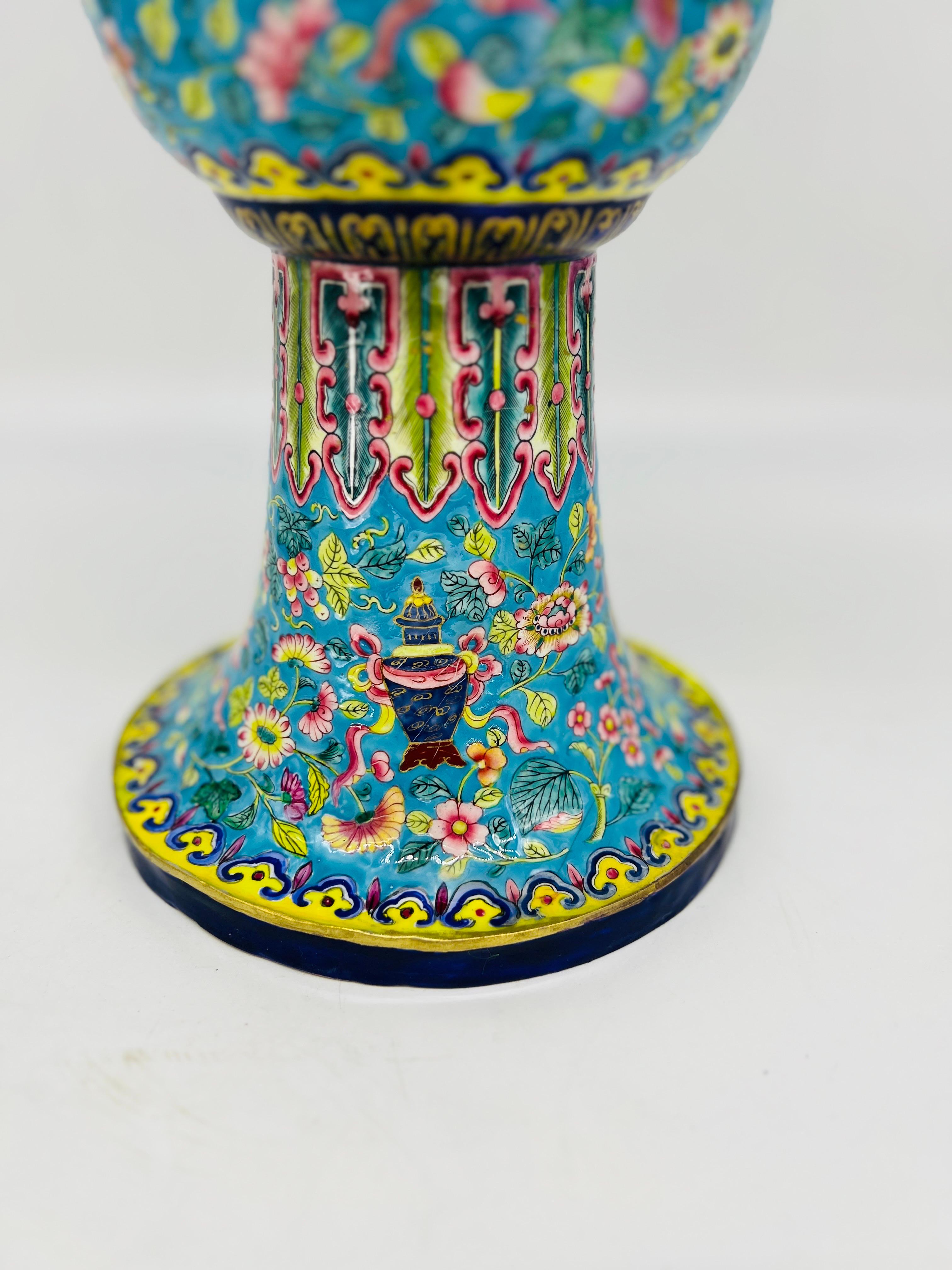 Fine Quality Chinese Export Enamel on Copper Gu Form Vase 8