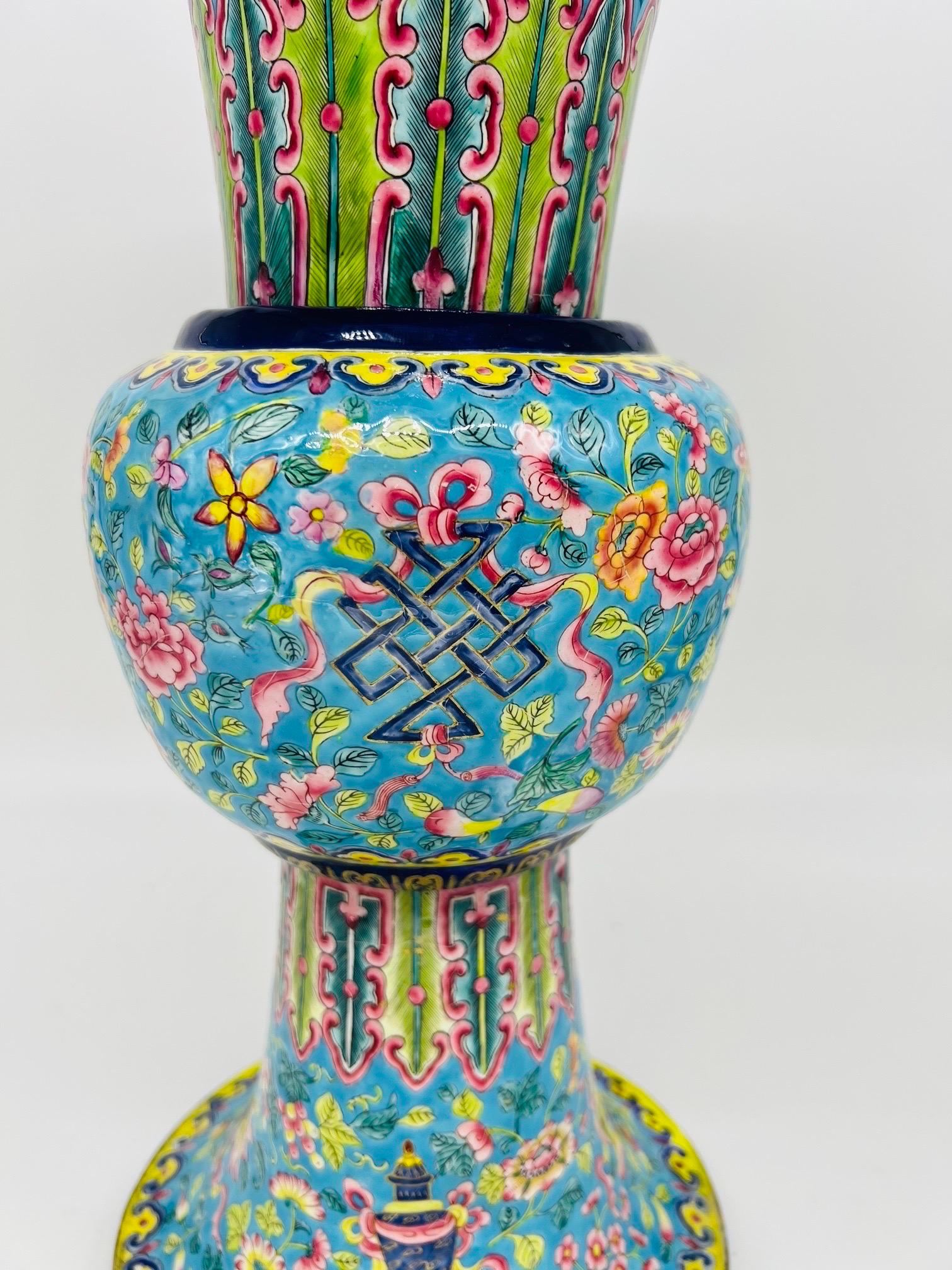 Fine Quality Chinese Export Enamel on Copper Gu Form Vase 13