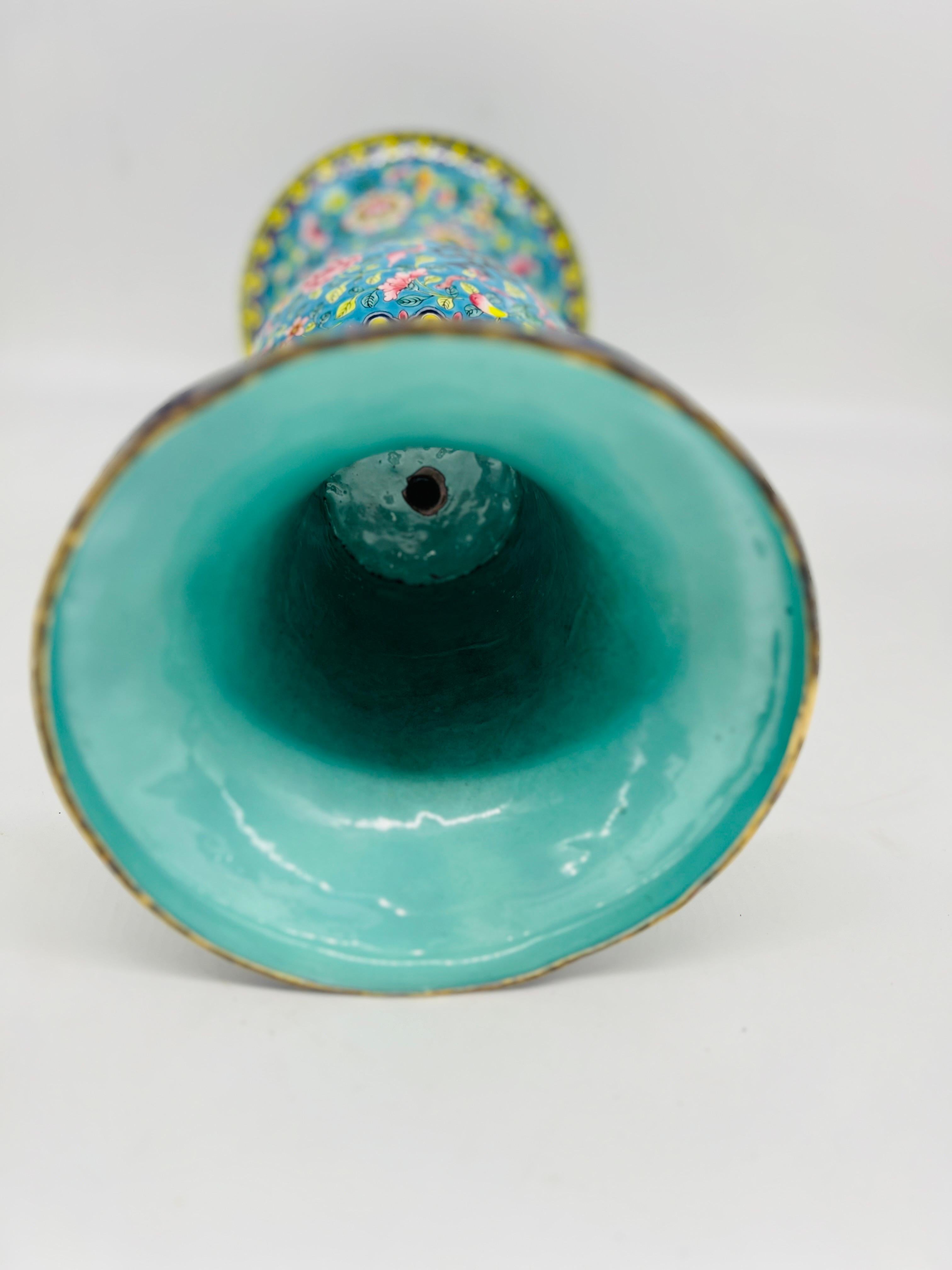 Fine Quality Chinese Export Enamel on Copper Gu Form Vase 15