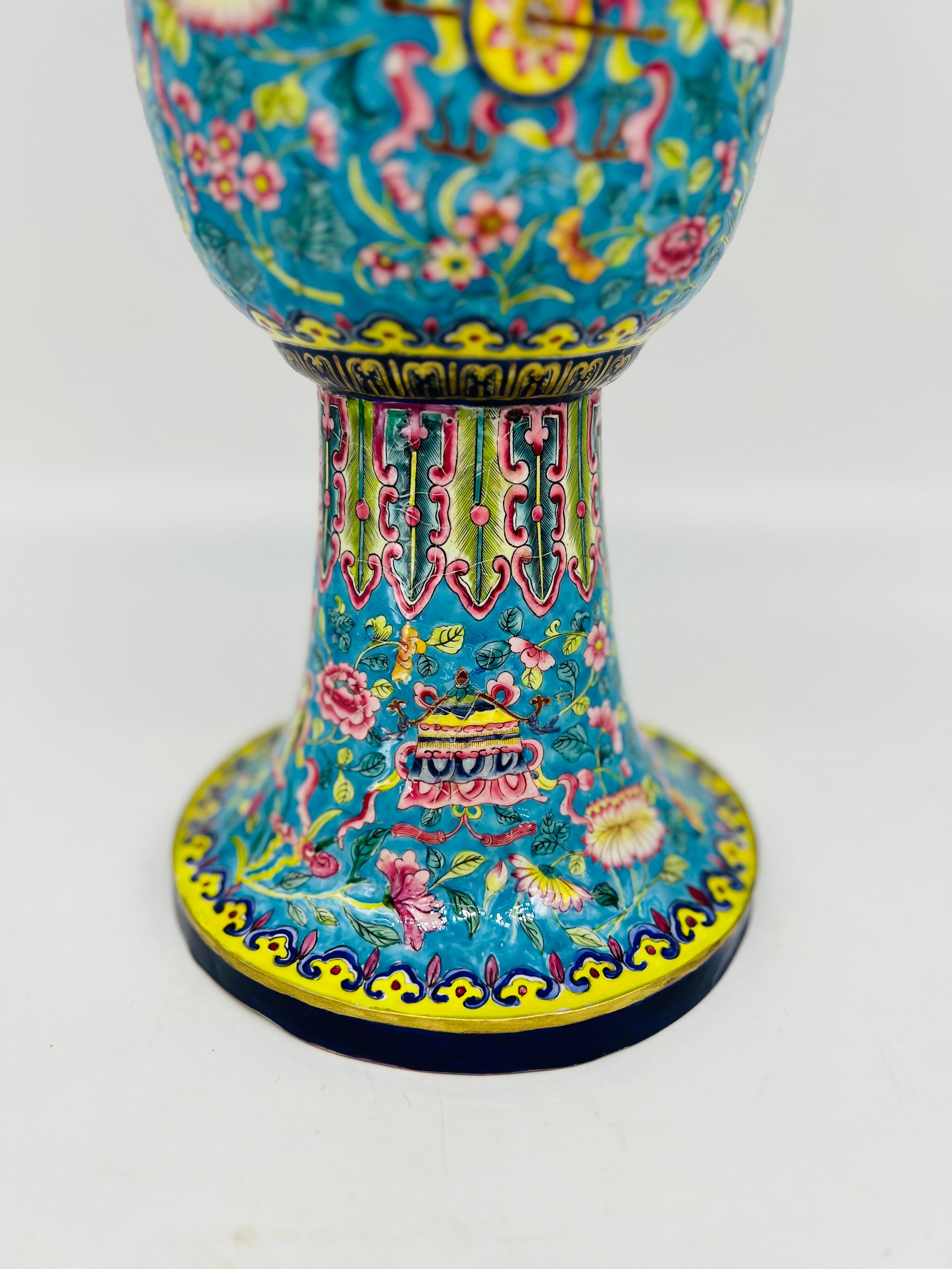 19th Century Fine Quality Chinese Export Enamel on Copper Gu Form Vase