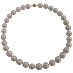 Fine Quality Choker White South Sea Pearl Necklace, Round, 18 Karat Gold