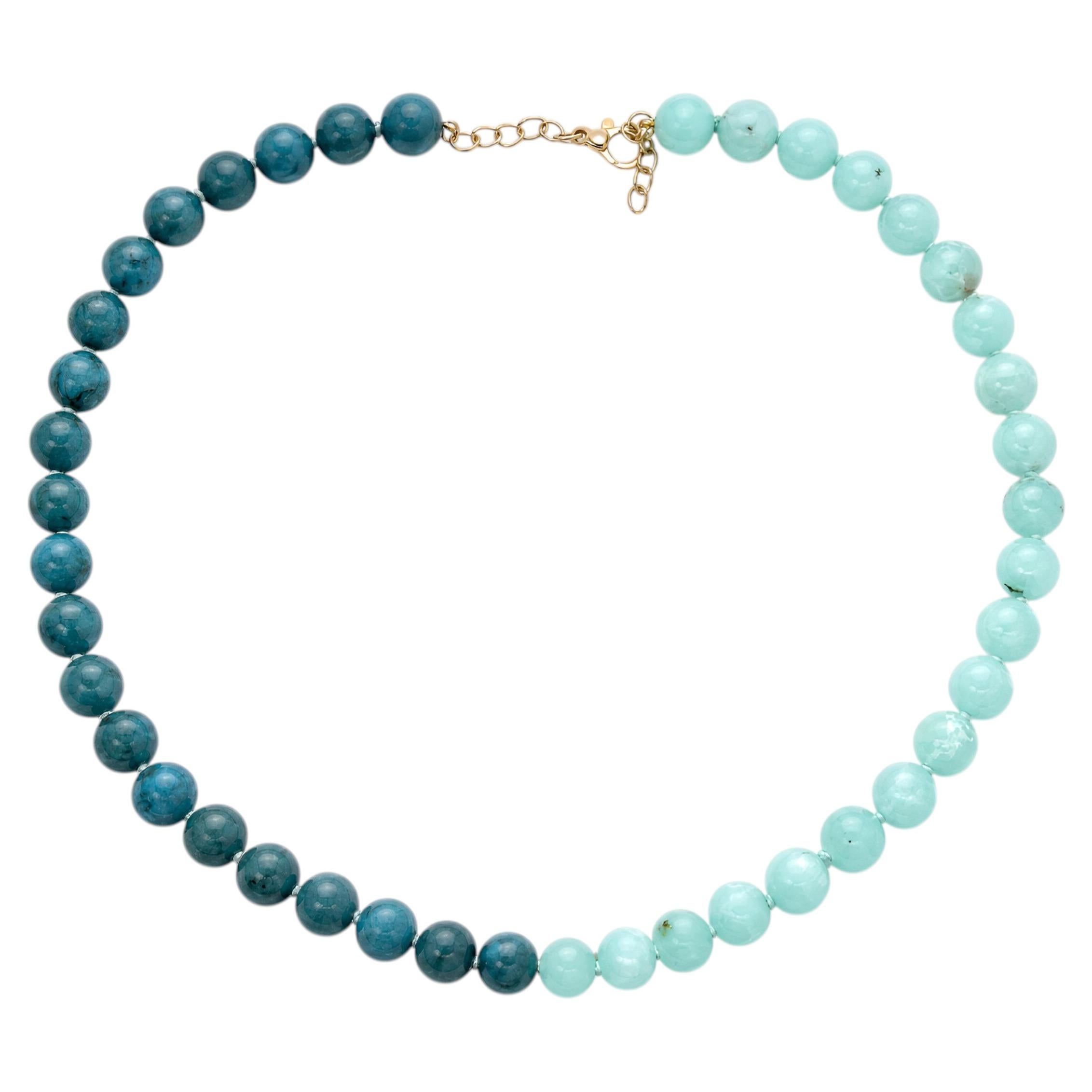 Collar de piedras preciosas con cuentas de crisoprasa de gran calidad y turquesa natural, 17,5", oro de 14k en venta