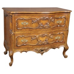 Fine Quality Country French Louis XV Style Carved Walnut Commode