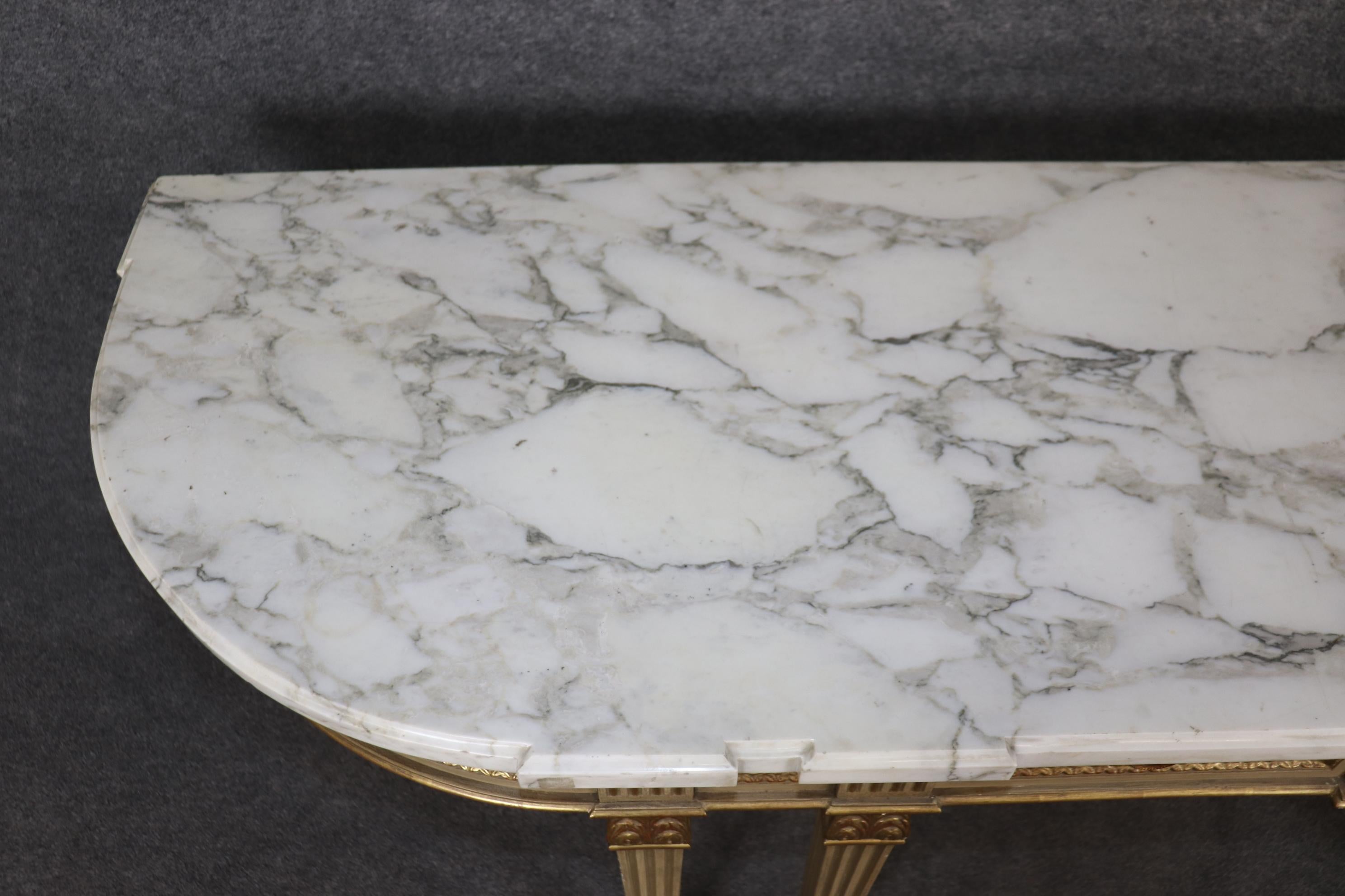 Fine Quality Creme Painted Gilded Marble Top Console Attributed Maison Jansen For Sale 5
