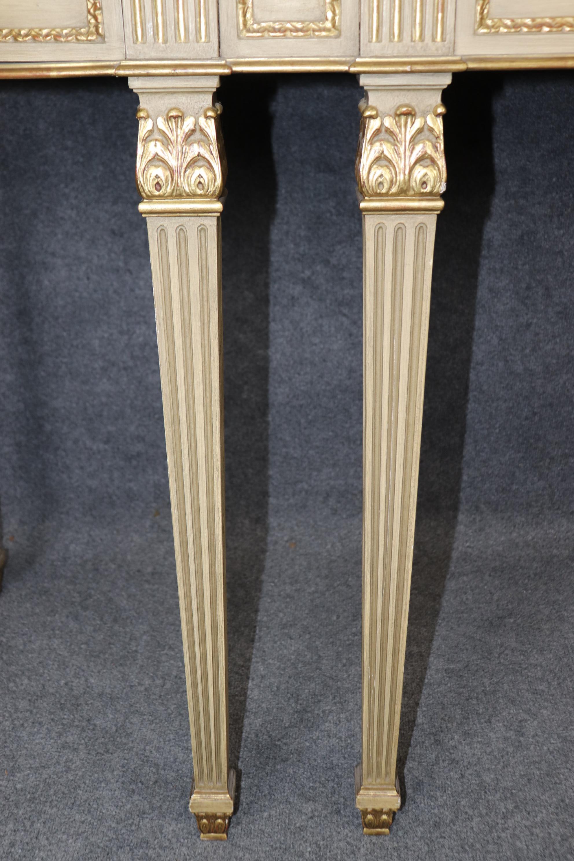 Fine Quality Creme Painted Gilded Marble Top Console Attributed Maison Jansen For Sale 1