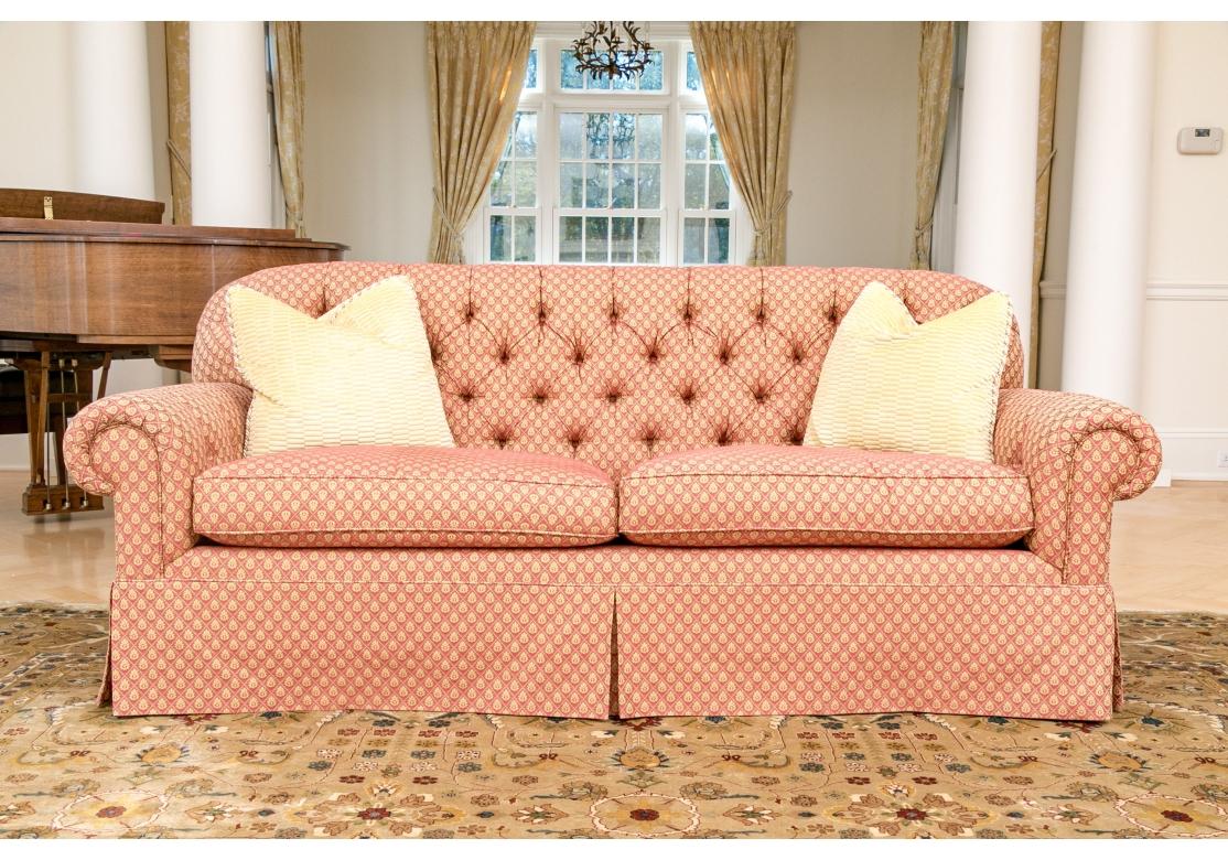 Fine Quality Custom Two Seat Sofa With Quilted Fabric In Good Condition For Sale In Bridgeport, CT