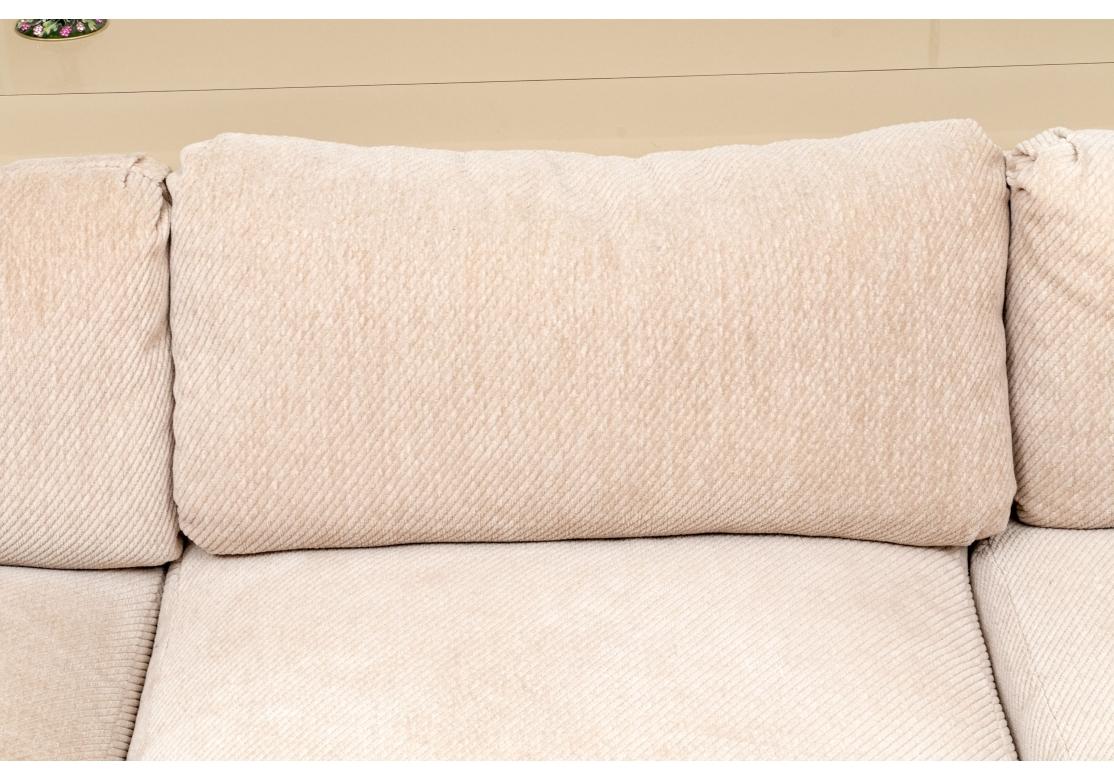 Fine Quality Custom Upholstered Three Seat Sofa In The Style Of Milo Baughman #2 In Fair Condition For Sale In Bridgeport, CT