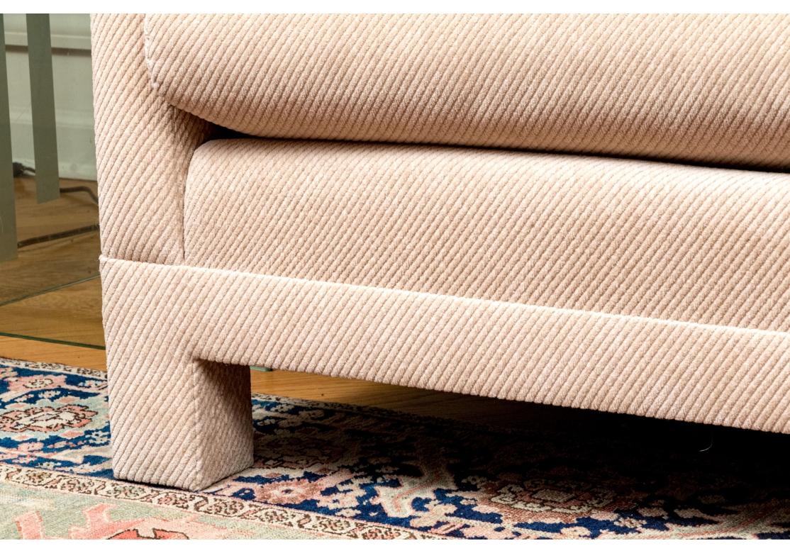 Fine Quality Custom Upholstered Three Seat Sofa In The Style Of Milo Baughman #2 For Sale 1