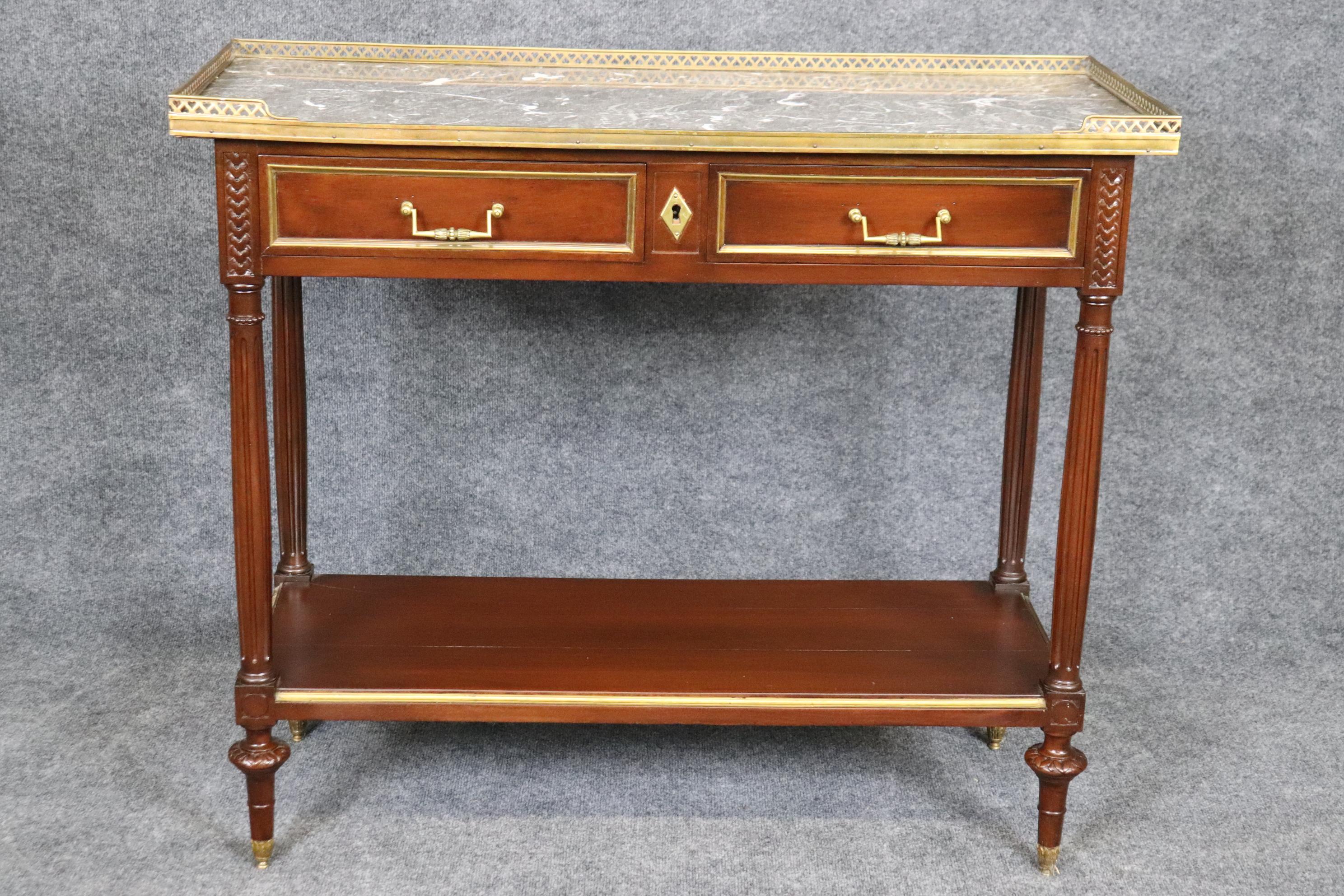 Fine Quality Directoire Maison Jansen Attributed Marble Top Console Table Buffet In Good Condition For Sale In Swedesboro, NJ