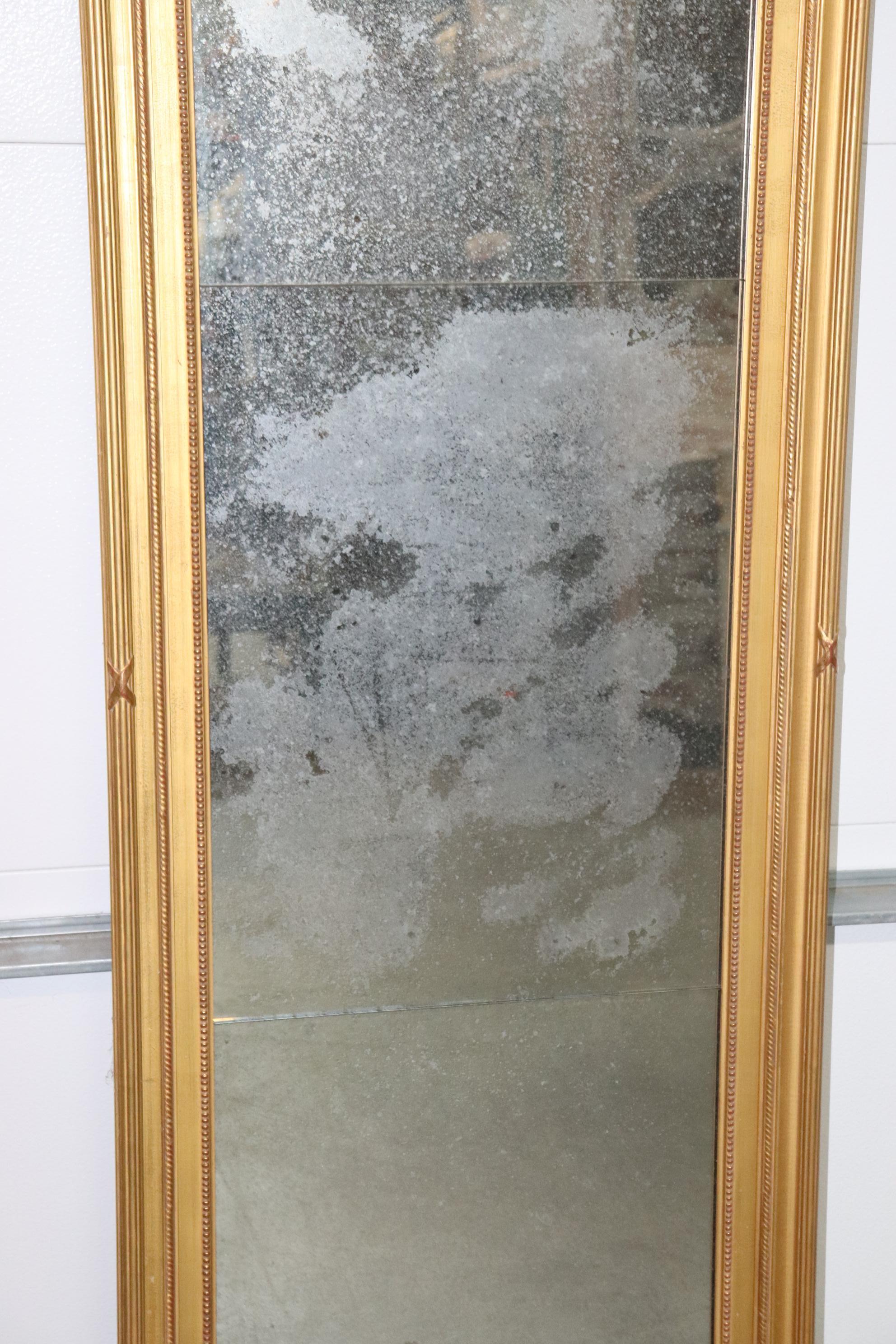 American Fine Quality Distressed Antique Mirror Gilded Frame Horizontal or Vertical