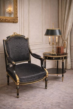 Fine Quality Distressed Ebonized French Bronze Mounted Louis XVI Armchair