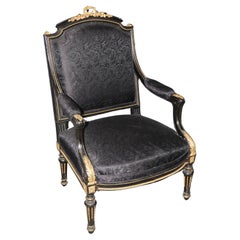 Fine Quality Distressed Ebonized French Bronze Mounted Louis XVI Armchair