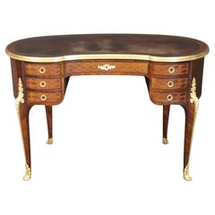 Fine Quality Dore' Bronze French Paul Sormani Parquetry Inlaid Walnut Desk