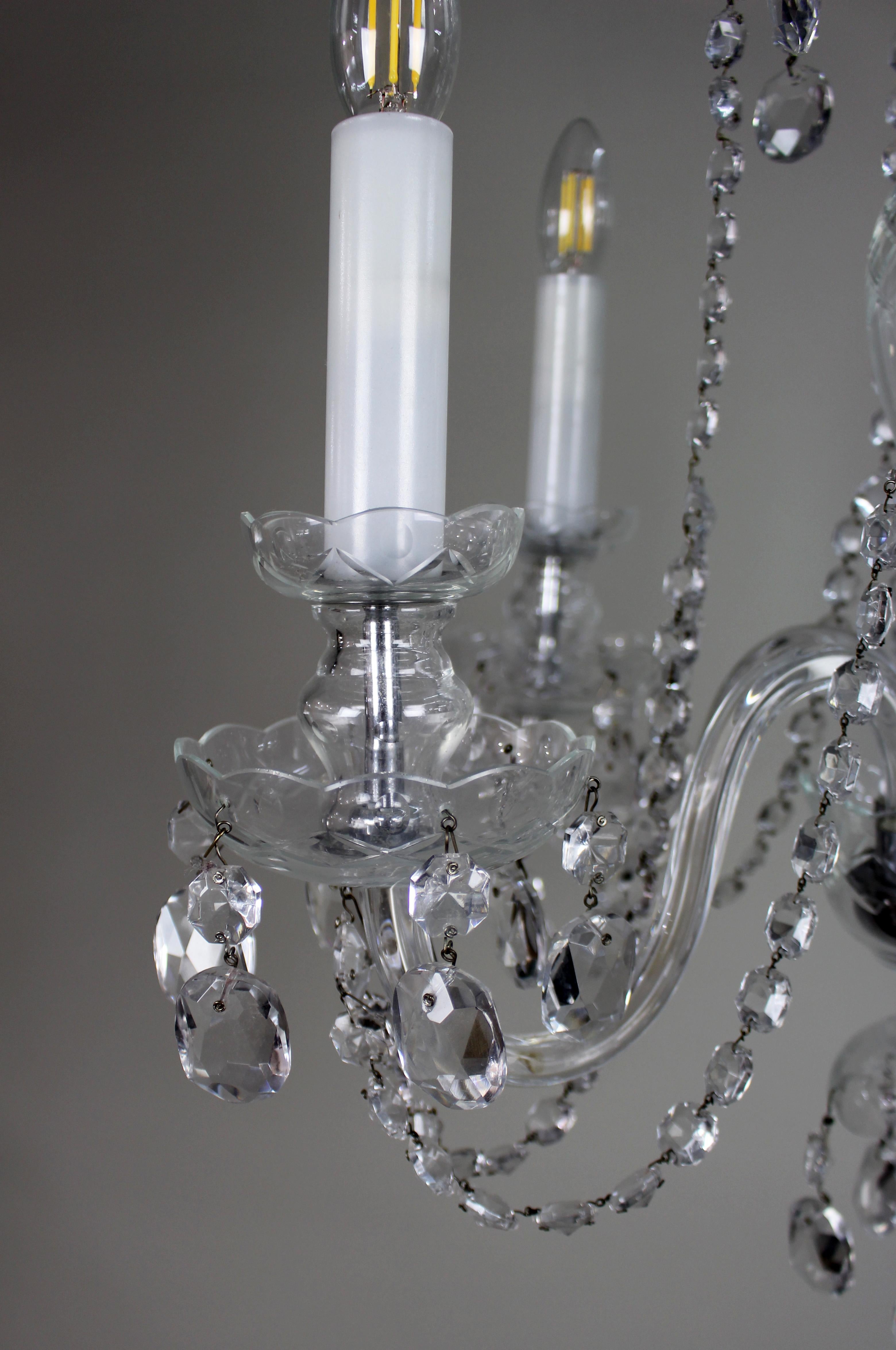 Fine Quality Dressed Glass Chandelier, 5 Arm – Mid 20th Century en vente 9