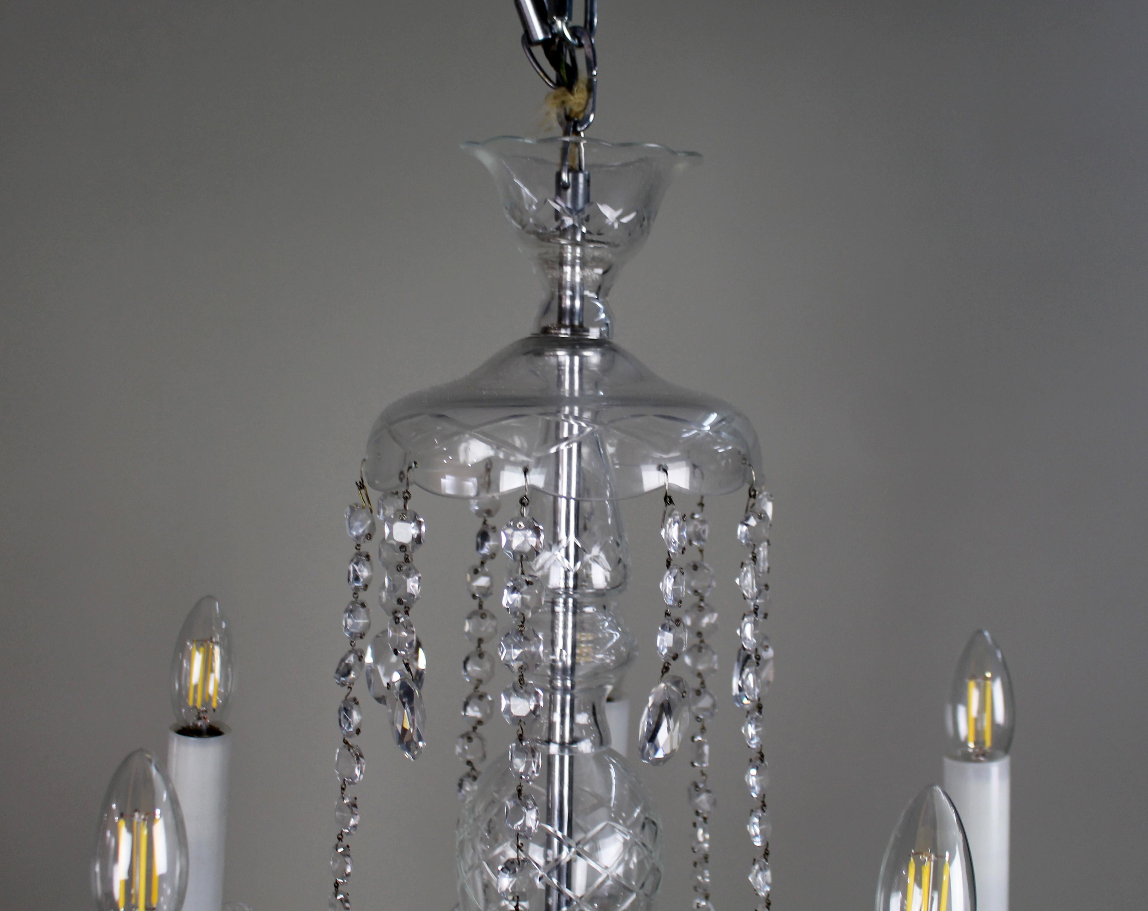 Cristal Fine Quality Dressed Glass Chandelier, 5 Arm – Mid 20th Century en vente