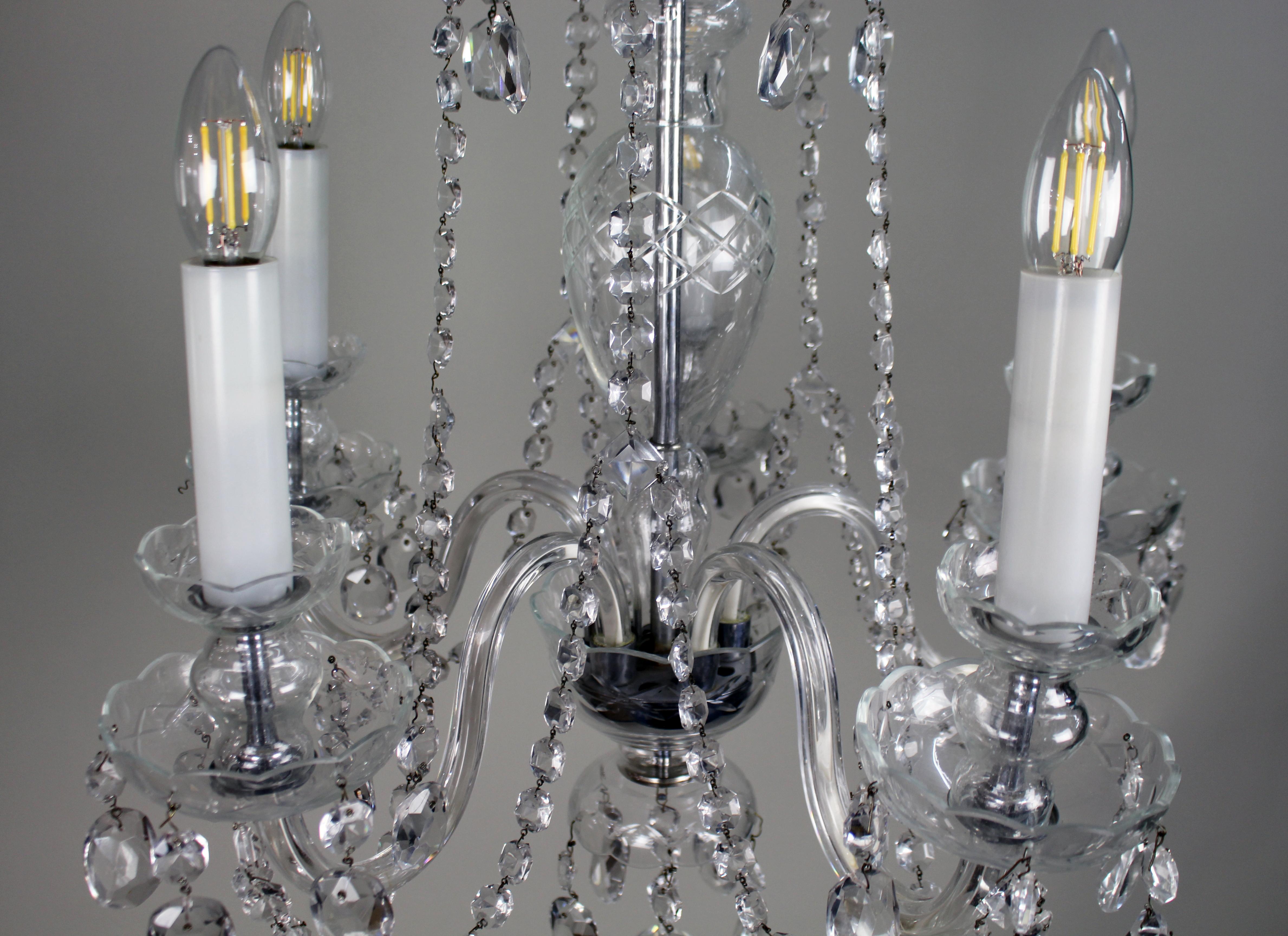 Fine Quality Dressed Glass Chandelier, 5 Arm – Mid 20th Century en vente 1