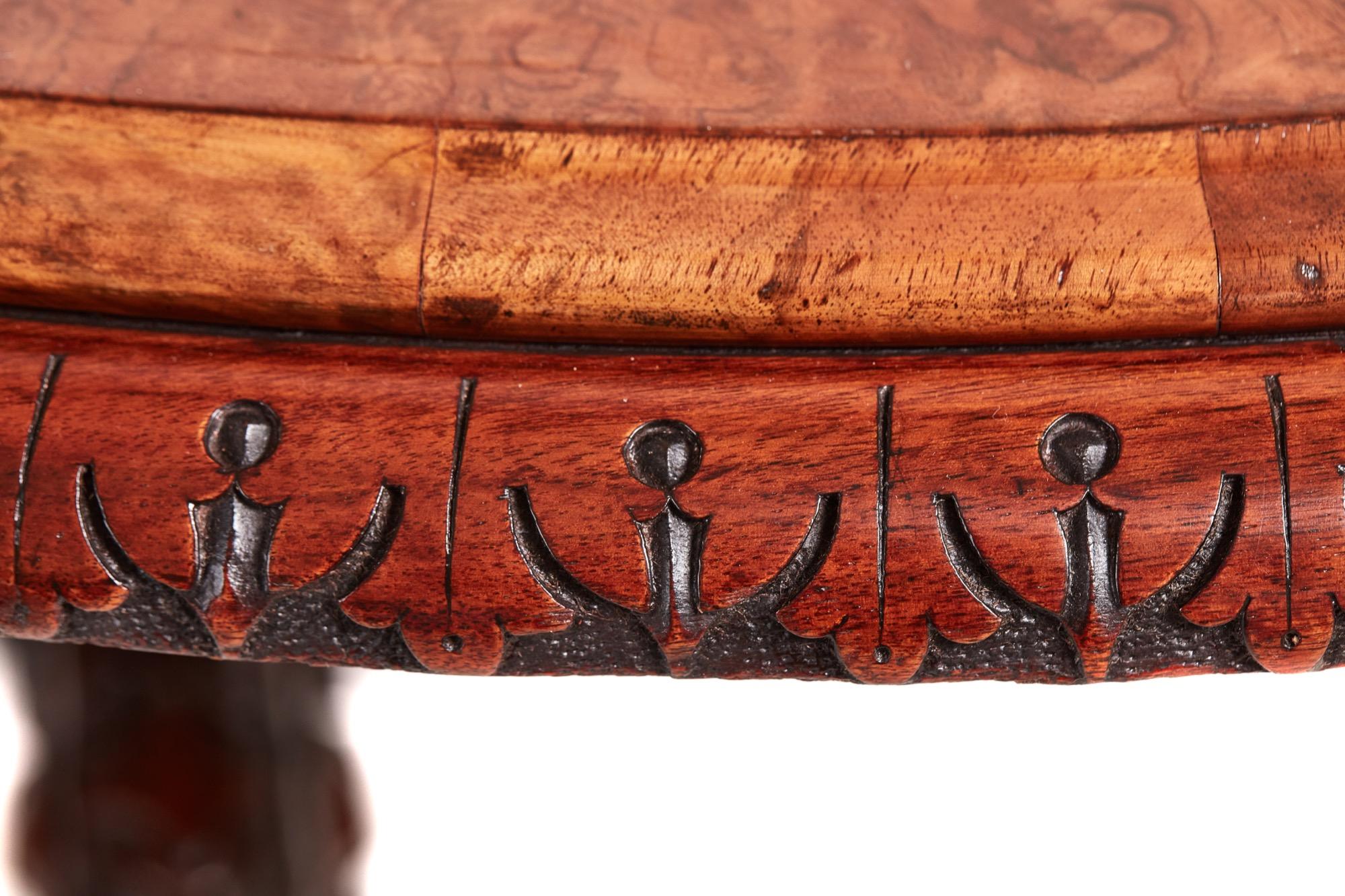 Carved Fine Quality Early Victorian 19th Century Burr Walnut Inlaid Centre Table For Sale