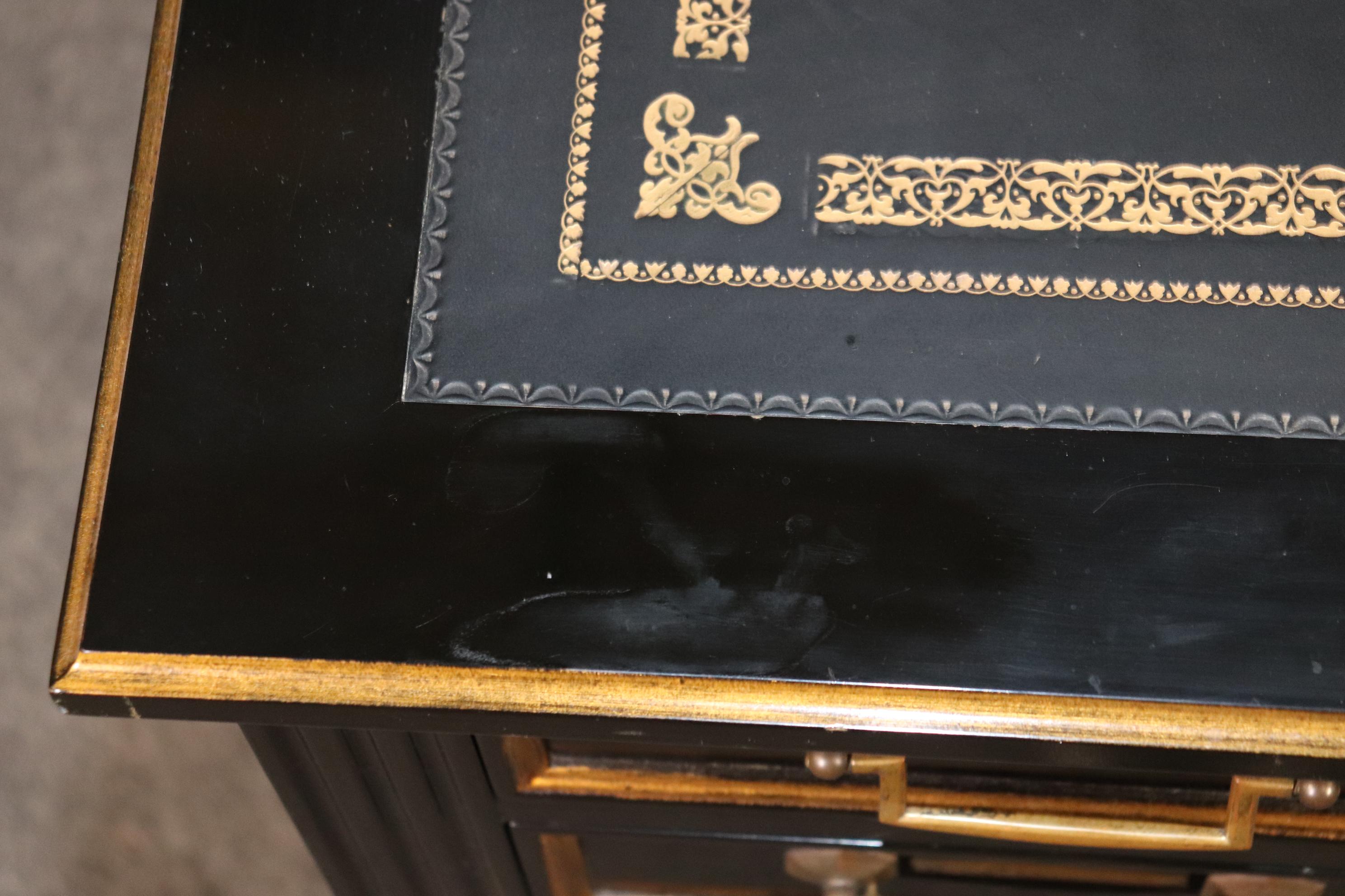 American Fine Quality Ebonized Embossed Tooled Directoire Executive Writing Desk