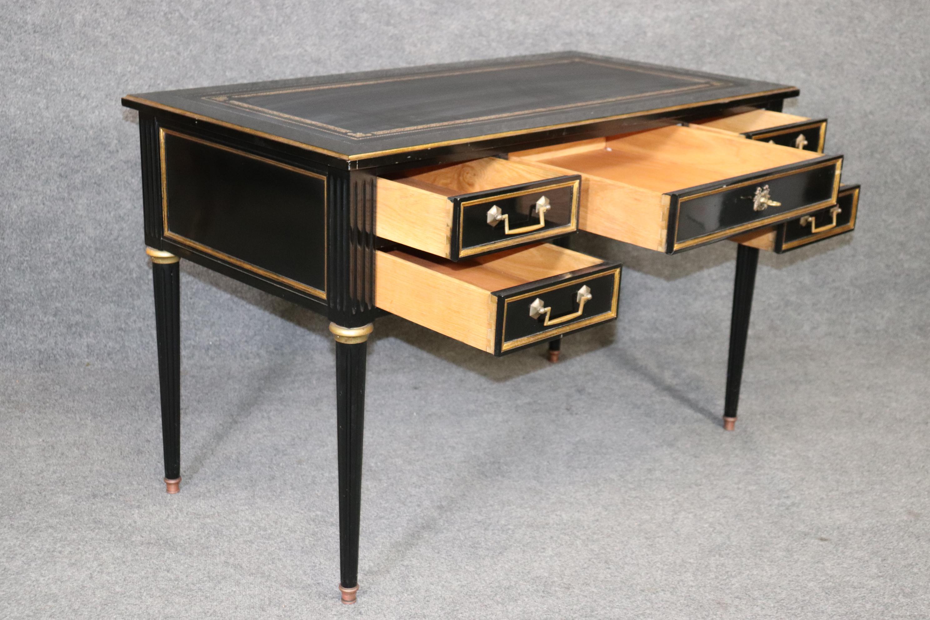 Fine Quality Ebonized Embossed Tooled Directoire Executive Writing Desk In Good Condition In Swedesboro, NJ