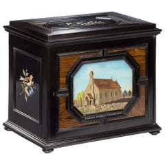 Fine Quality Ebony Bijouterie Table Cabinet Showing Cavalry Church, Stonington