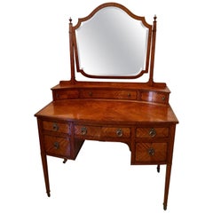 Fine Quality Edwardian Antique Inlaid Bow Fronted Satinwood Dressing Table